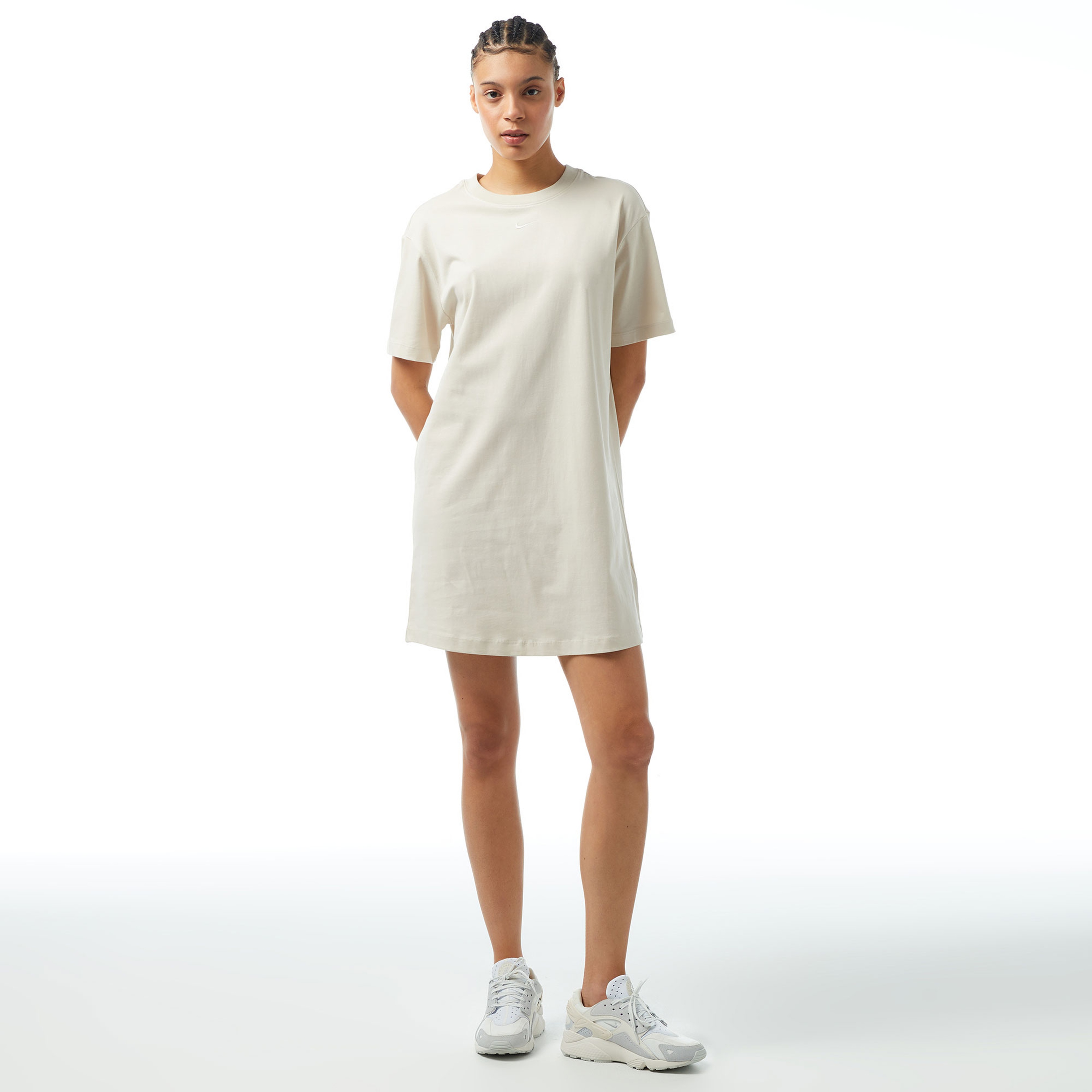 Nike Sportswear Chill Knit Oversized Kadın Krem Elbise