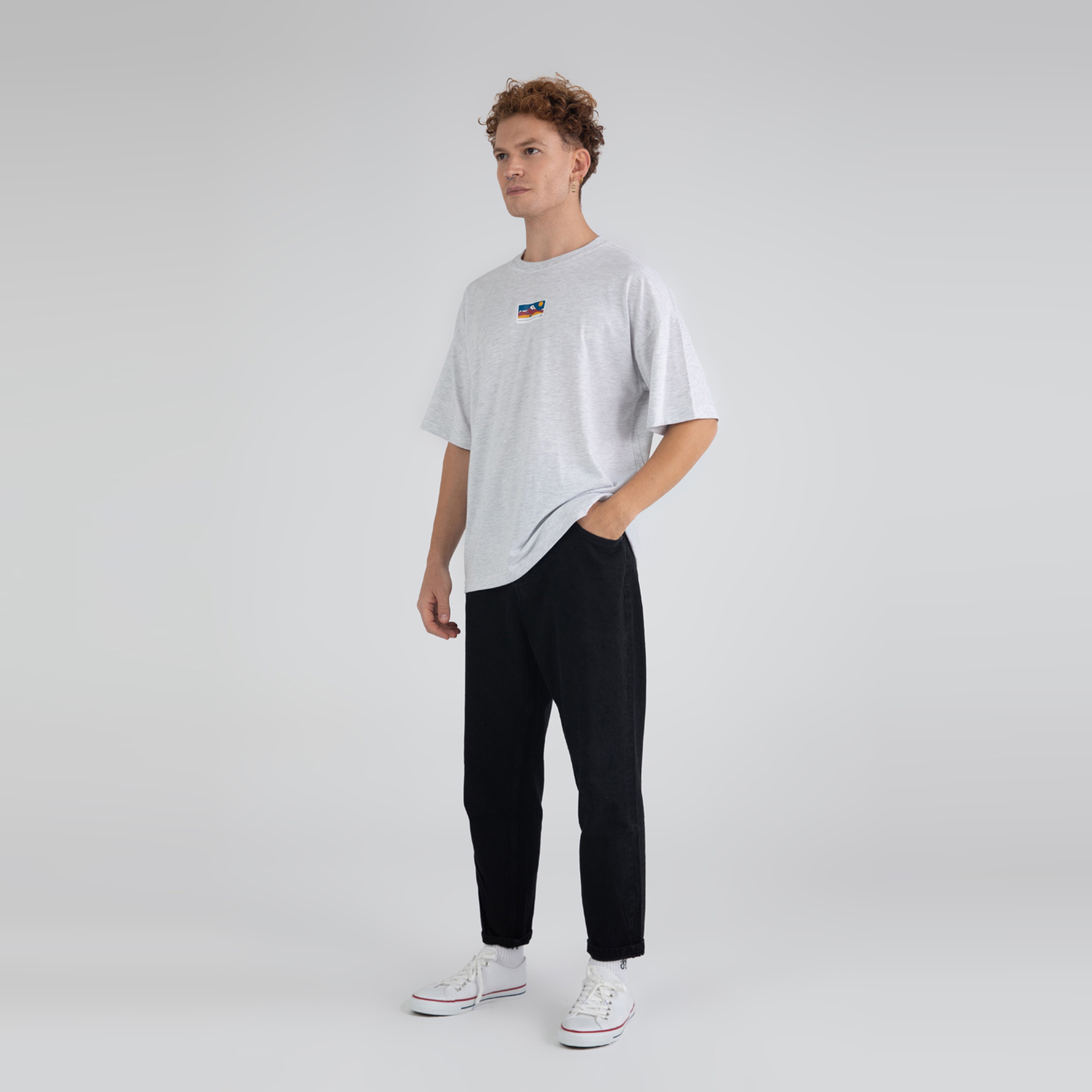 Fifty Pieces Oversize Erkek Gri T-Shirt