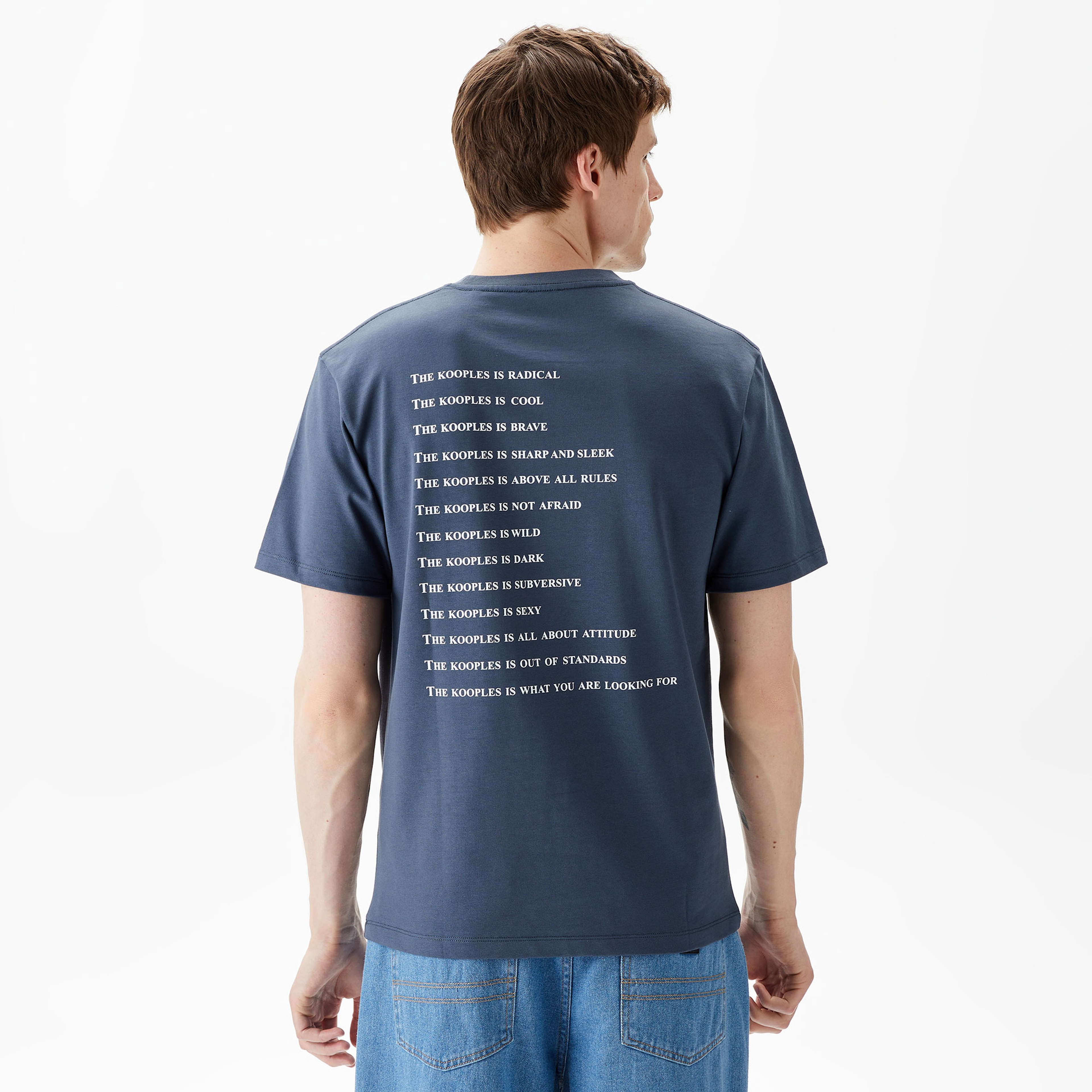 ERKEK BASKILI BİSİKLET YAKA MAVİ  T-SHIRT