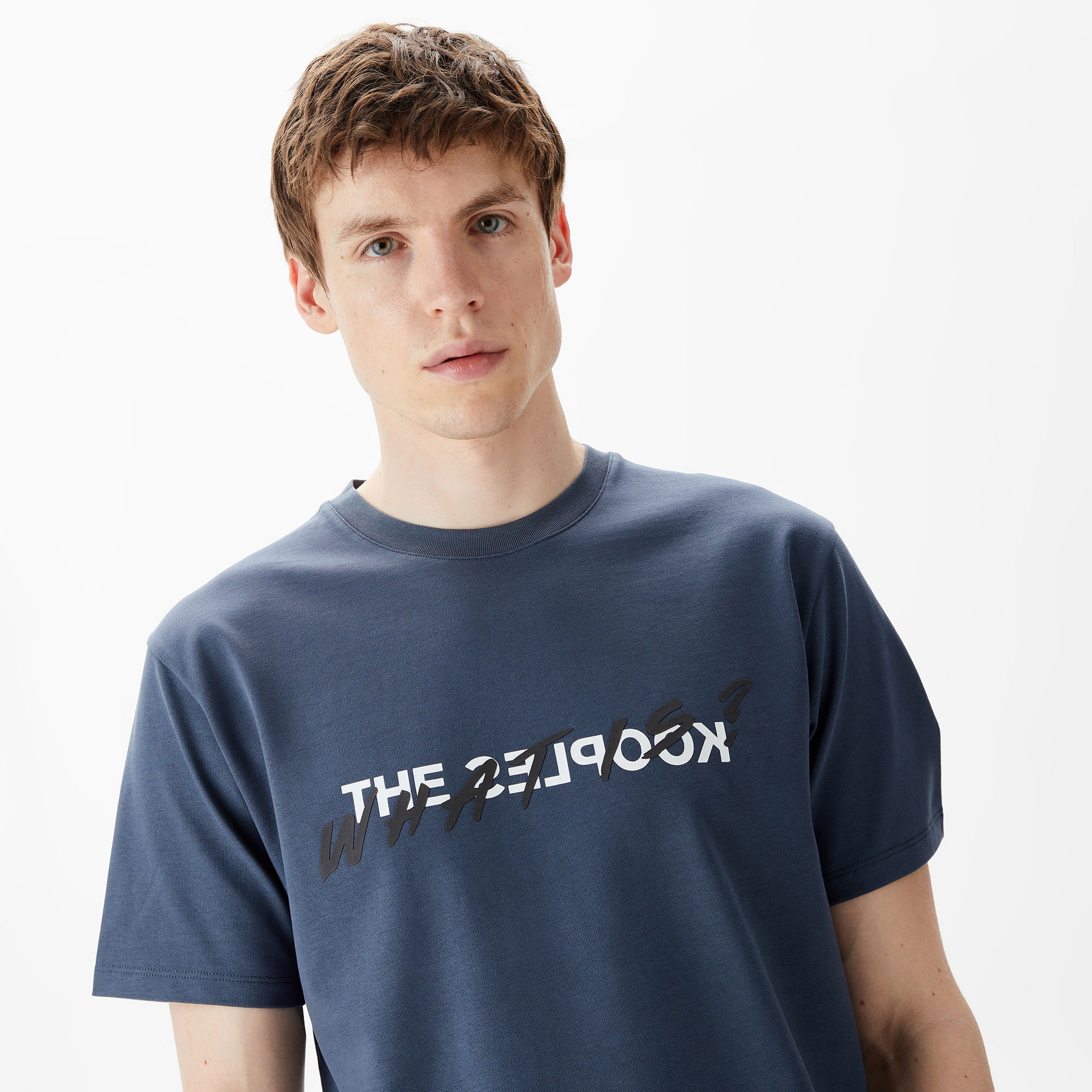 ERKEK BASKILI BİSİKLET YAKA MAVİ  T-SHIRT