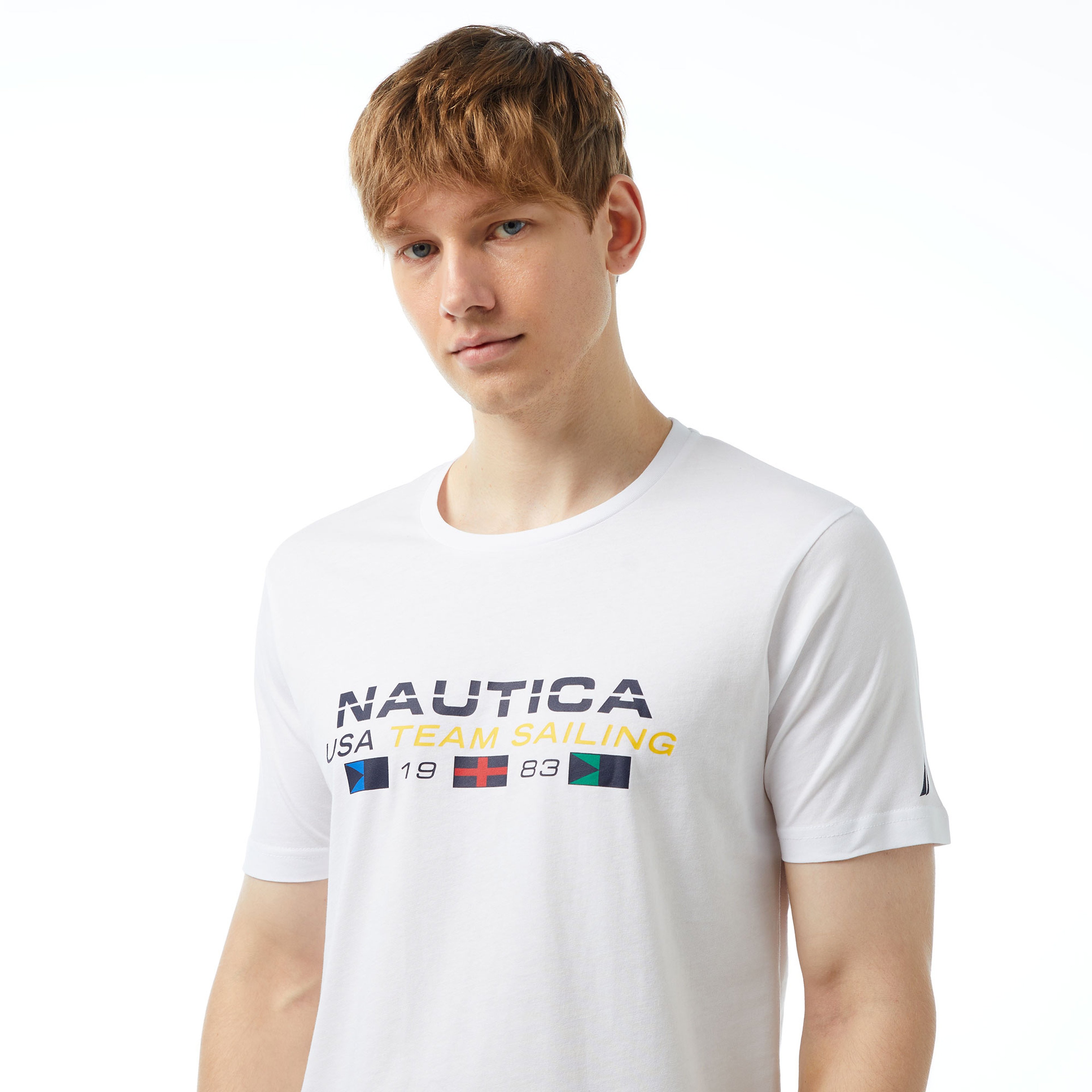 Nautica Erkek Beyaz Standart Fit Kısa Kollu Baskılı T-Shirt