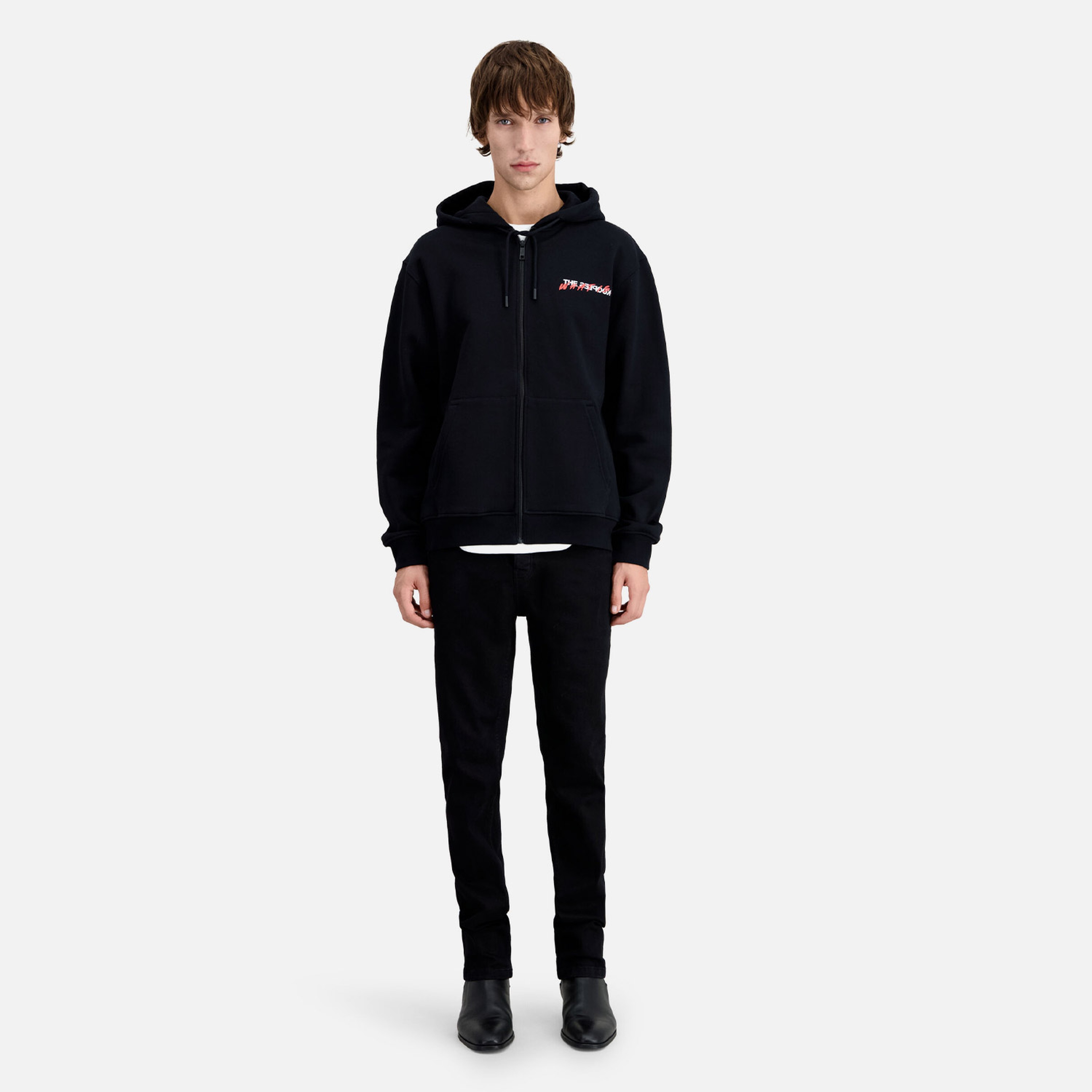 ERKEK BASKILI FERMUARLI SİYAH SWEATSHIRT