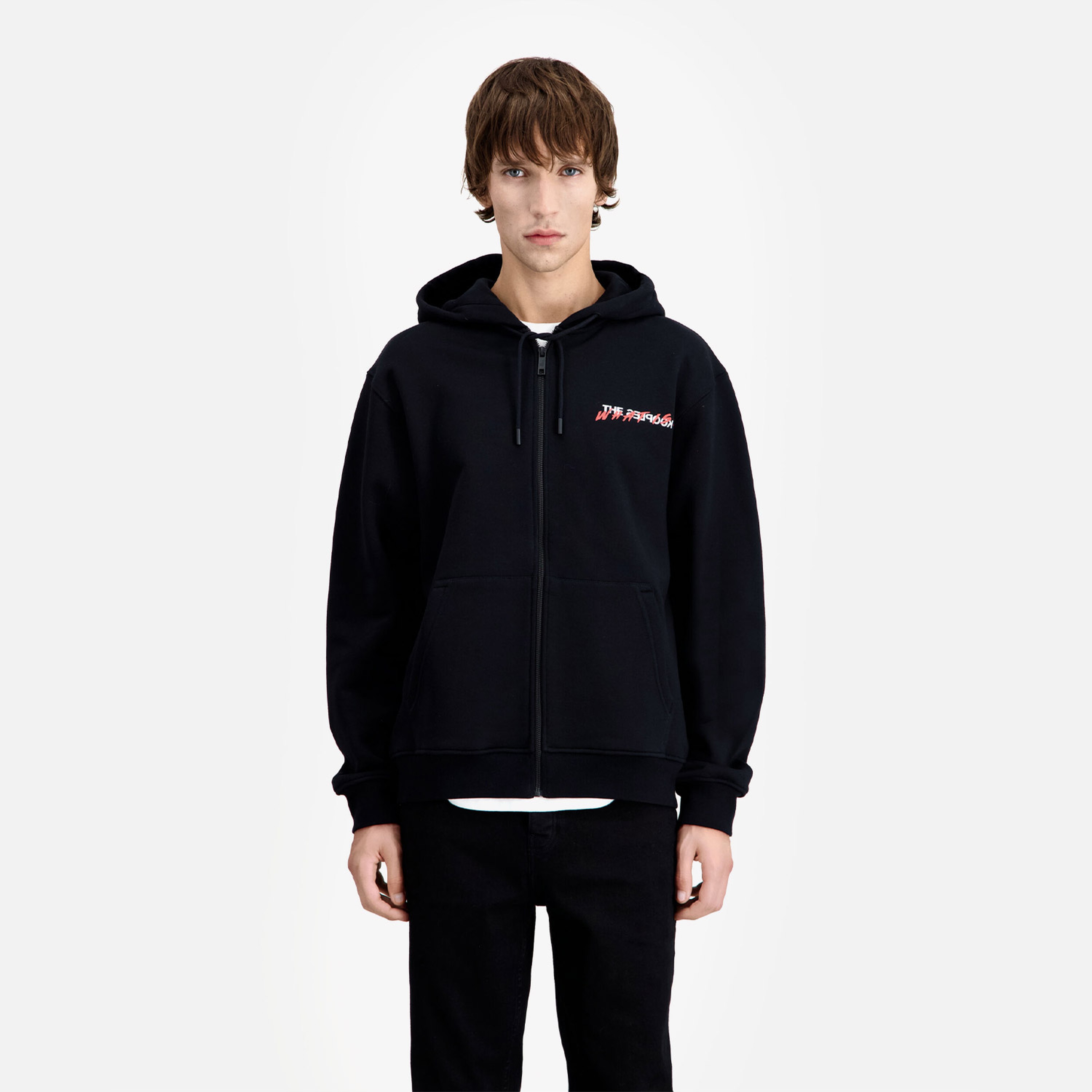 ERKEK BASKILI FERMUARLI SİYAH SWEATSHIRT