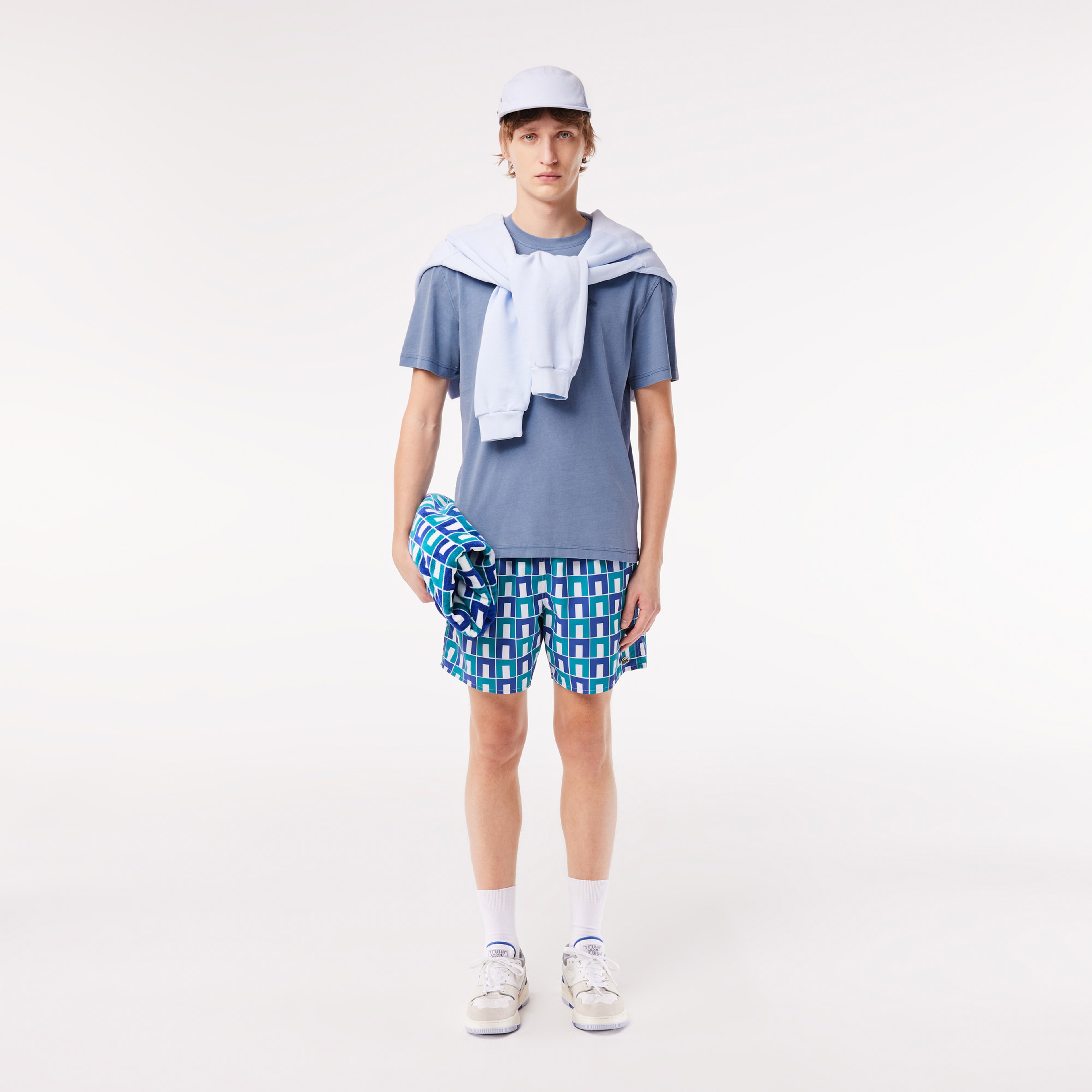 Unisex Classic Fit Bisiklet Yaka Mavi T-Shirt