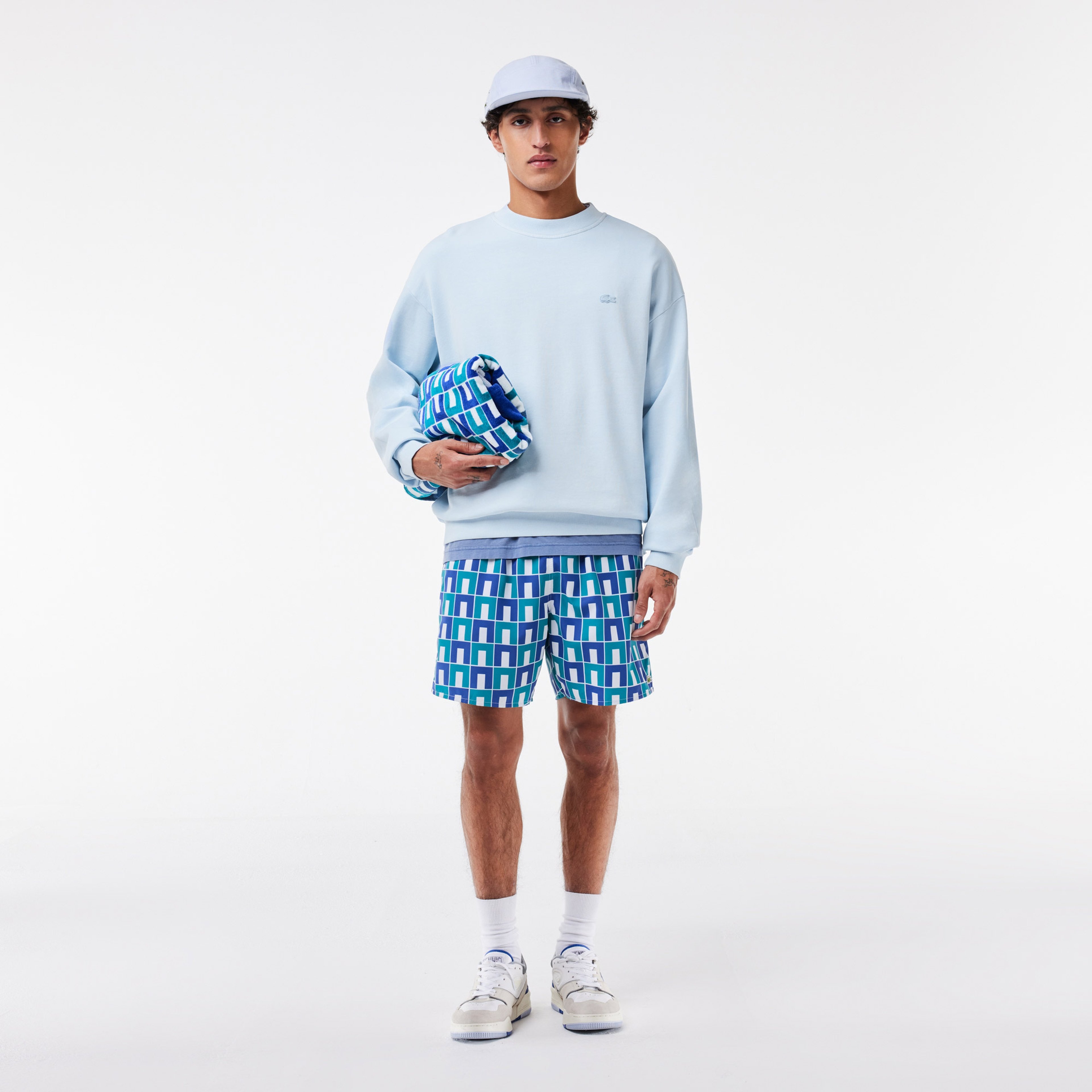 Erkek Loose Fit Bisiklet Yaka Açık Mavi Sweatshirt