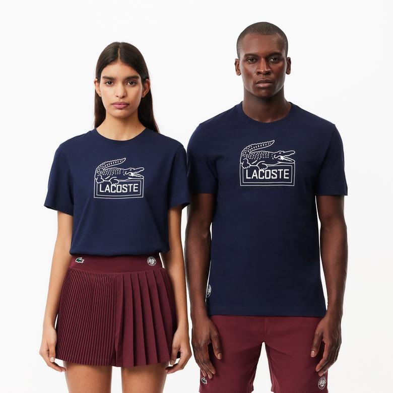 Roland Garros Unisex Regular Fit Bisiklet Yaka Baskılı Lacivert T-Shirt
