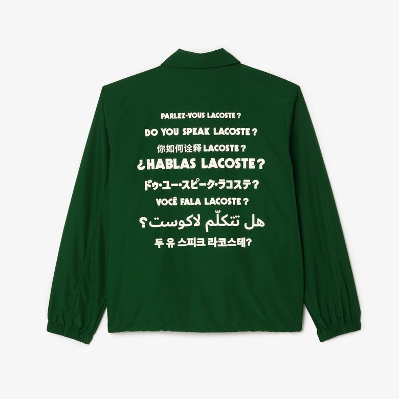 Unisex Polo Yaka Baskılı Yeşil Ceket