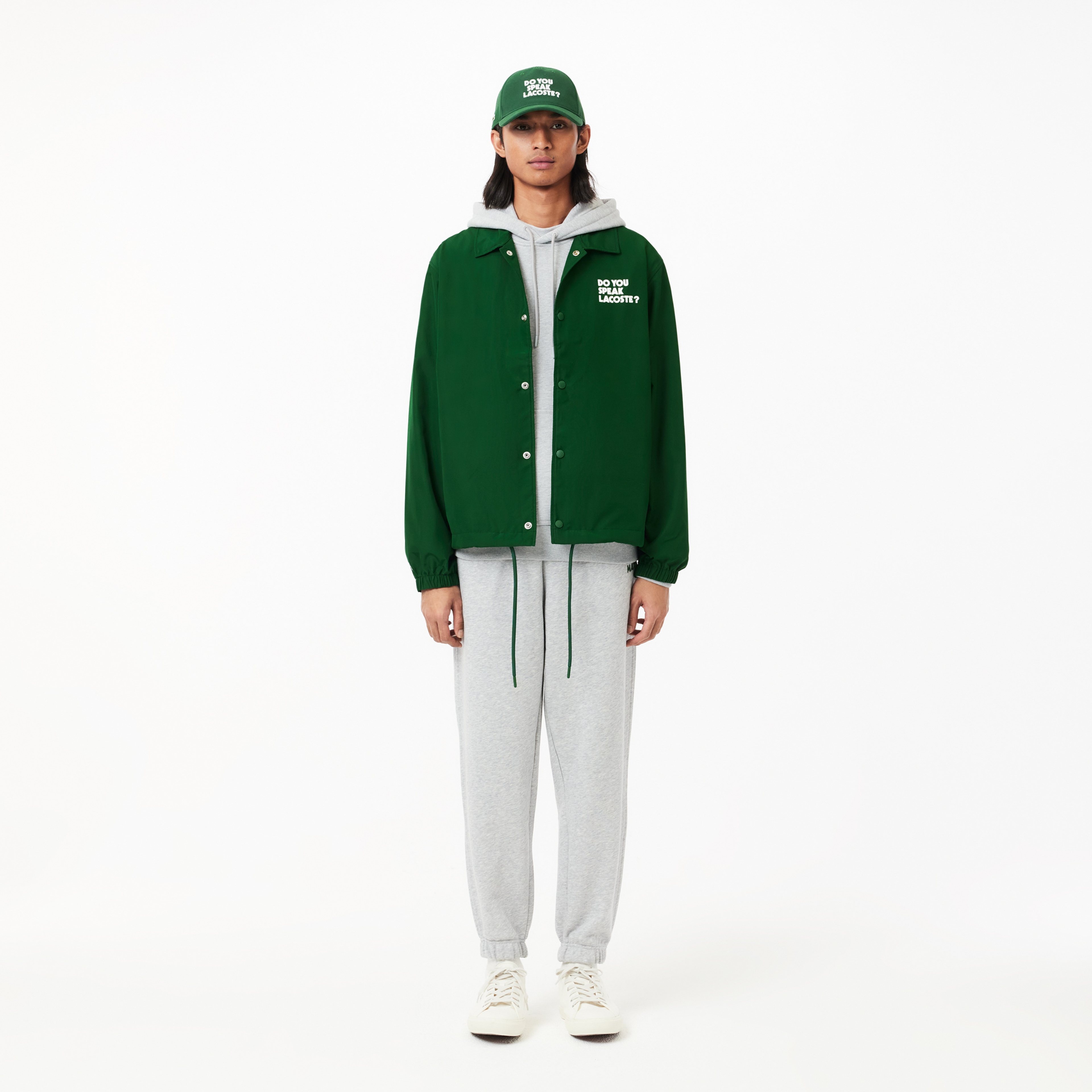 Unisex Polo Yaka Baskılı Yeşil Ceket