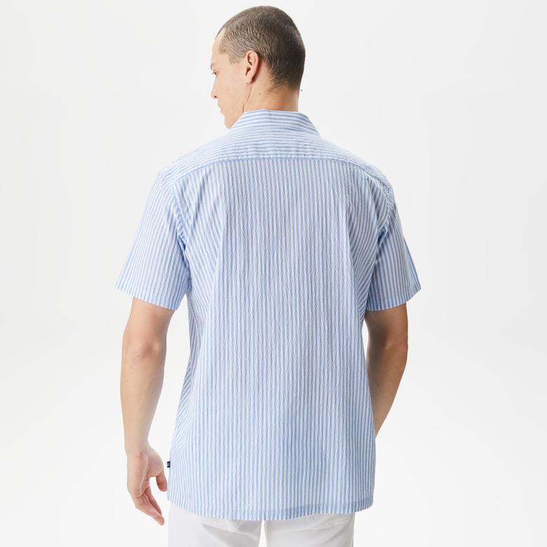 Nautica Erkek Mavi Classic Fit Kısa Kollu Çizgili Gömlek