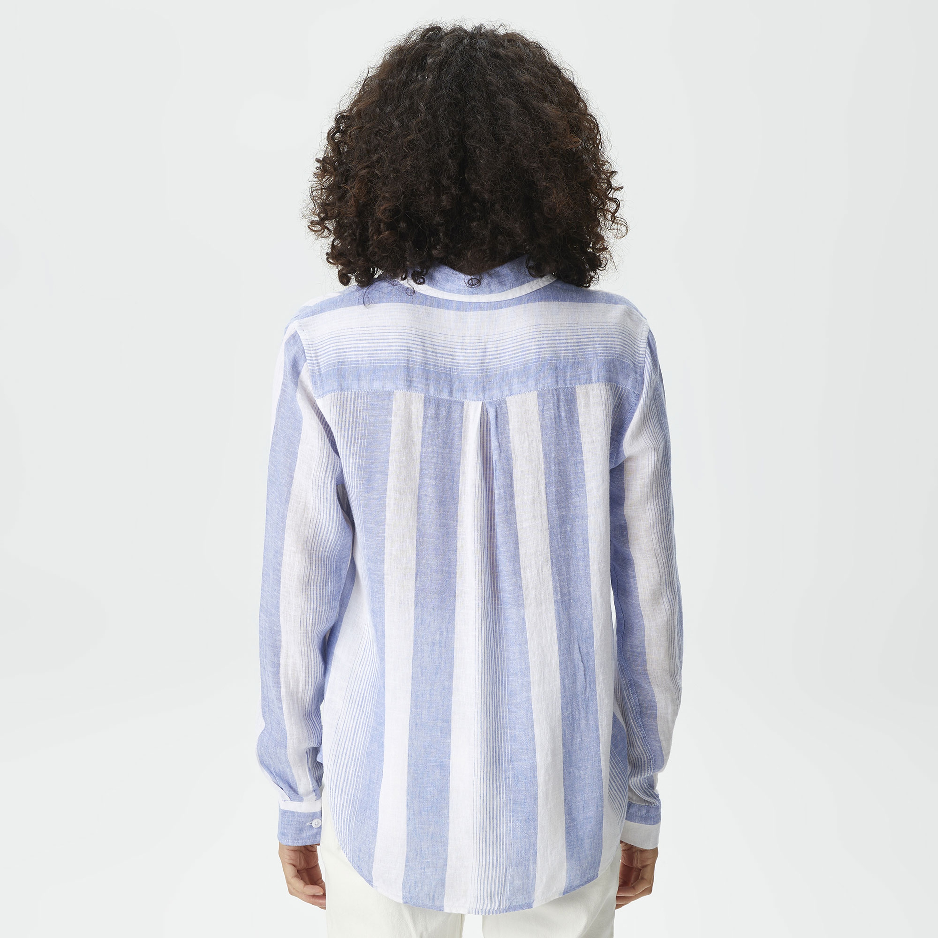 Nautica Kadın Mavi Standart Fit Uzun Kollu Çizgili Gömlek