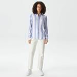 Nautica Kadın Mavi Standart Fit Uzun Kollu Çizgili Gömlek