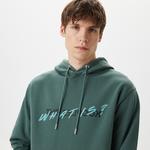 ERKEK BASKILI KAPÜŞONLU YEŞİL SWEATSHIRT