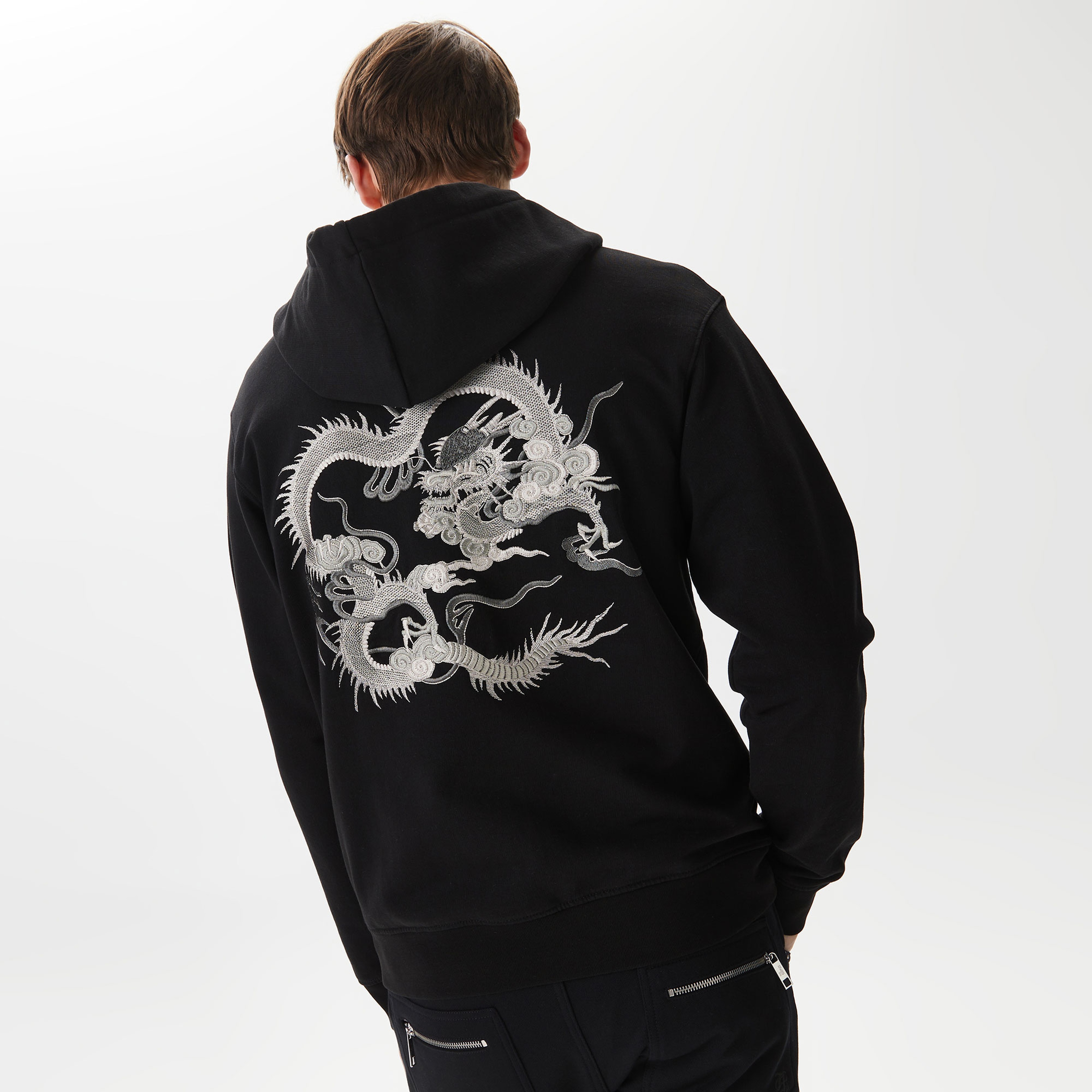 ERKEK BASKILI FERMUARLI SİYAH SWEATSHIRT