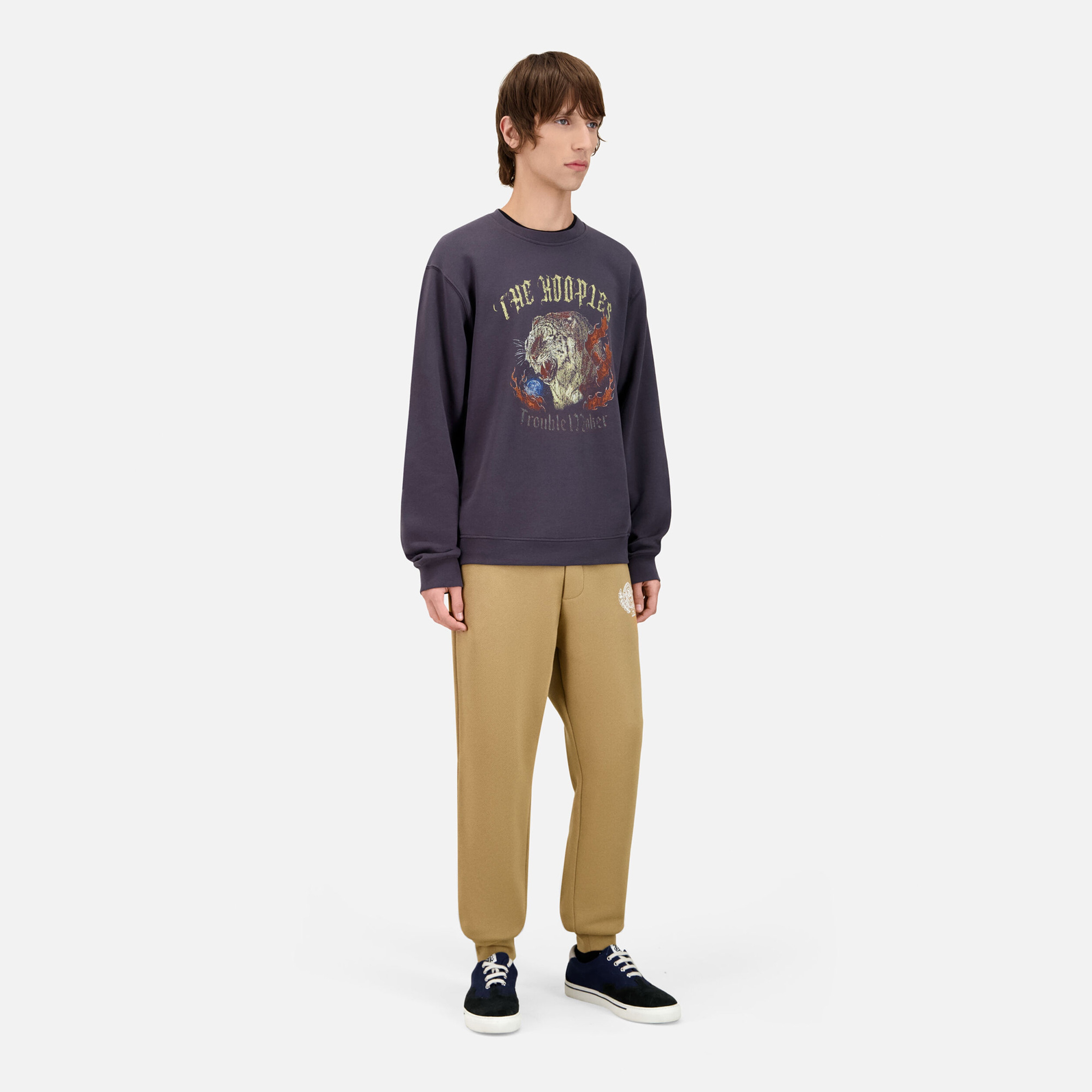 ERKEK BASKILI BİSİKLET YAKA GRİ SWEATSHIRT