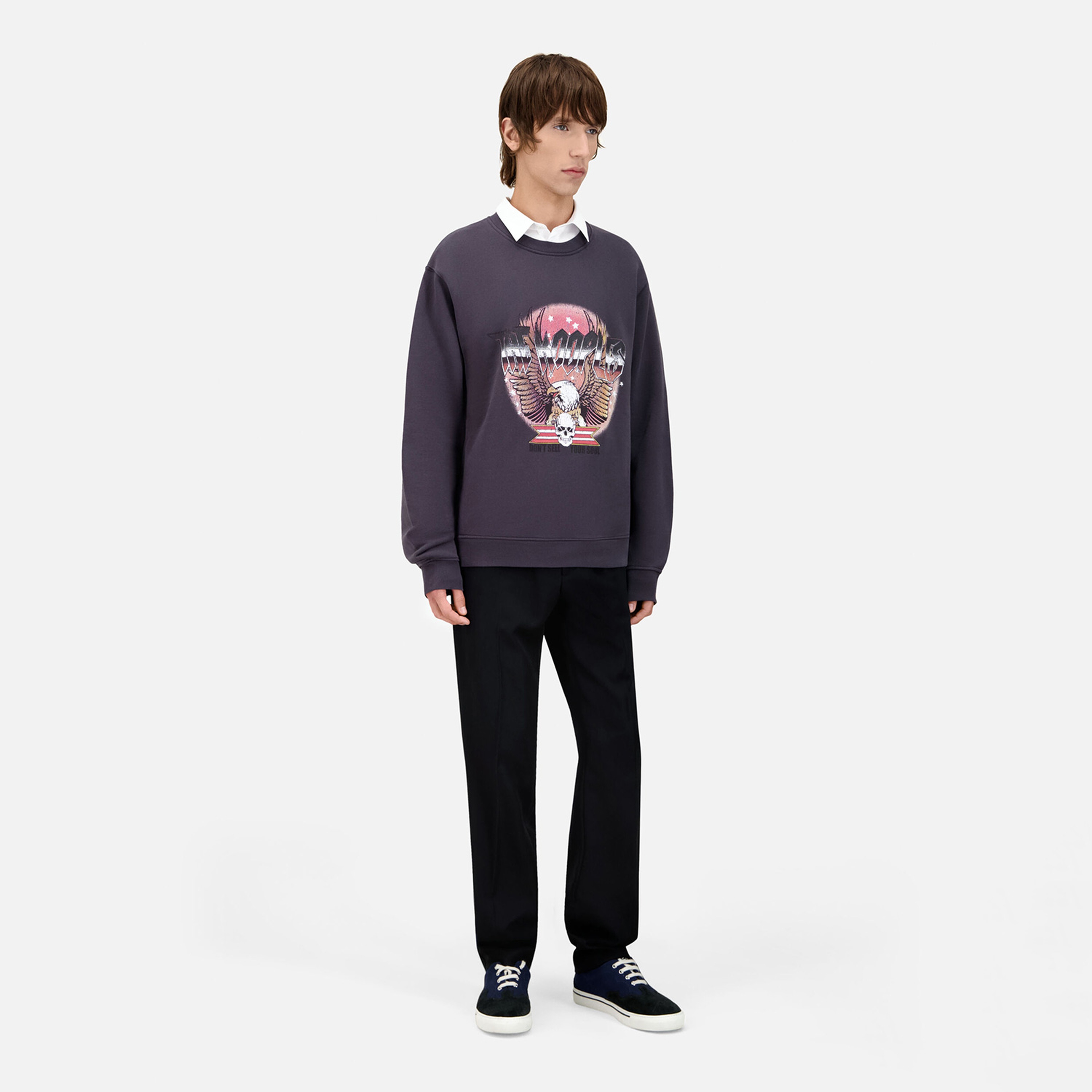 ERKEK BASKILI BİSİKLET YAKA GRİ SWEATSHIRT