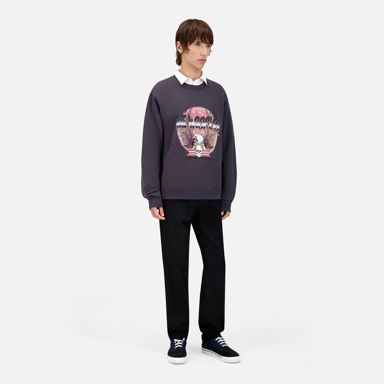 ERKEK BASKILI BİSİKLET YAKA GRİ SWEATSHIRT