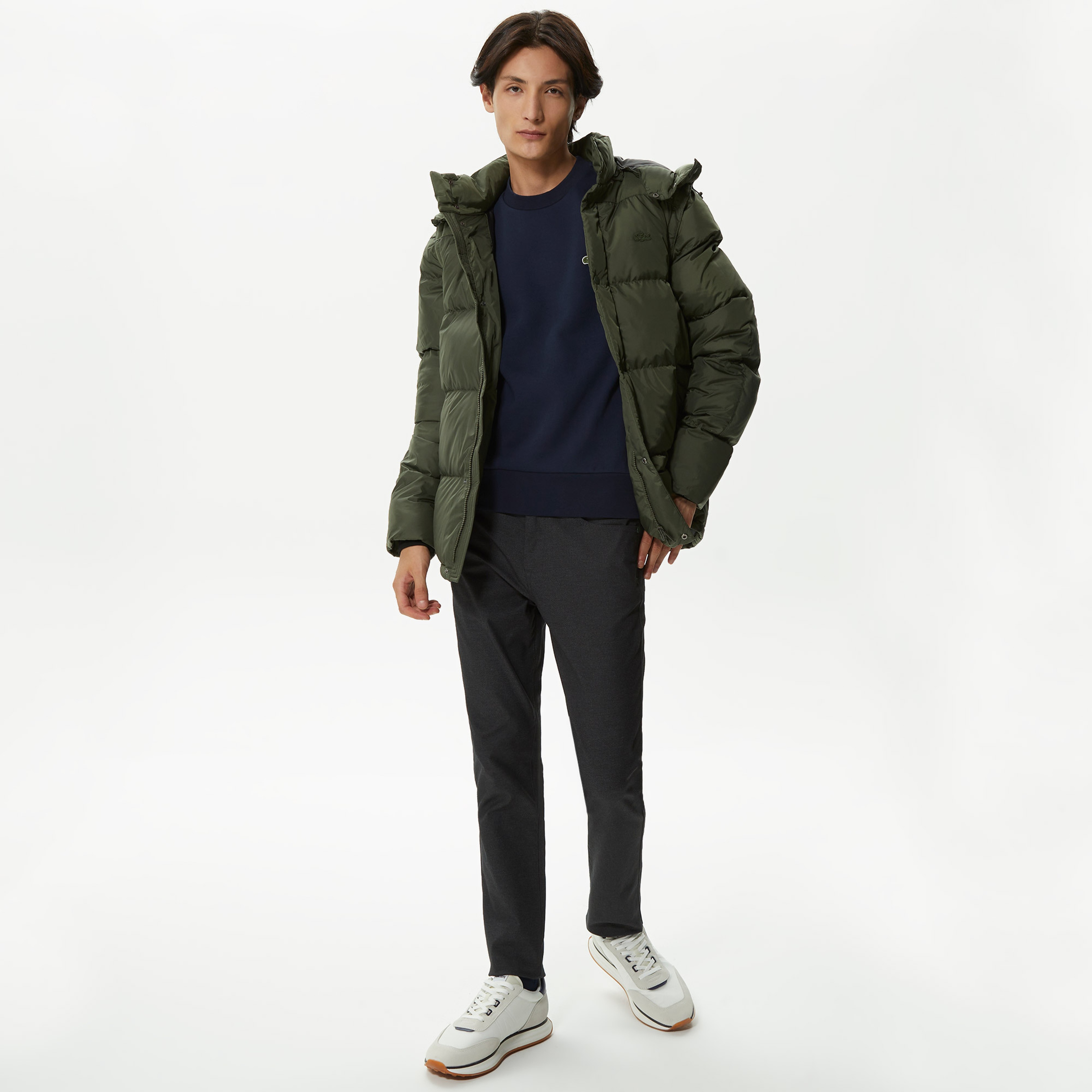 Erkek Kapüşonlu Kapitone Yeşil Mont