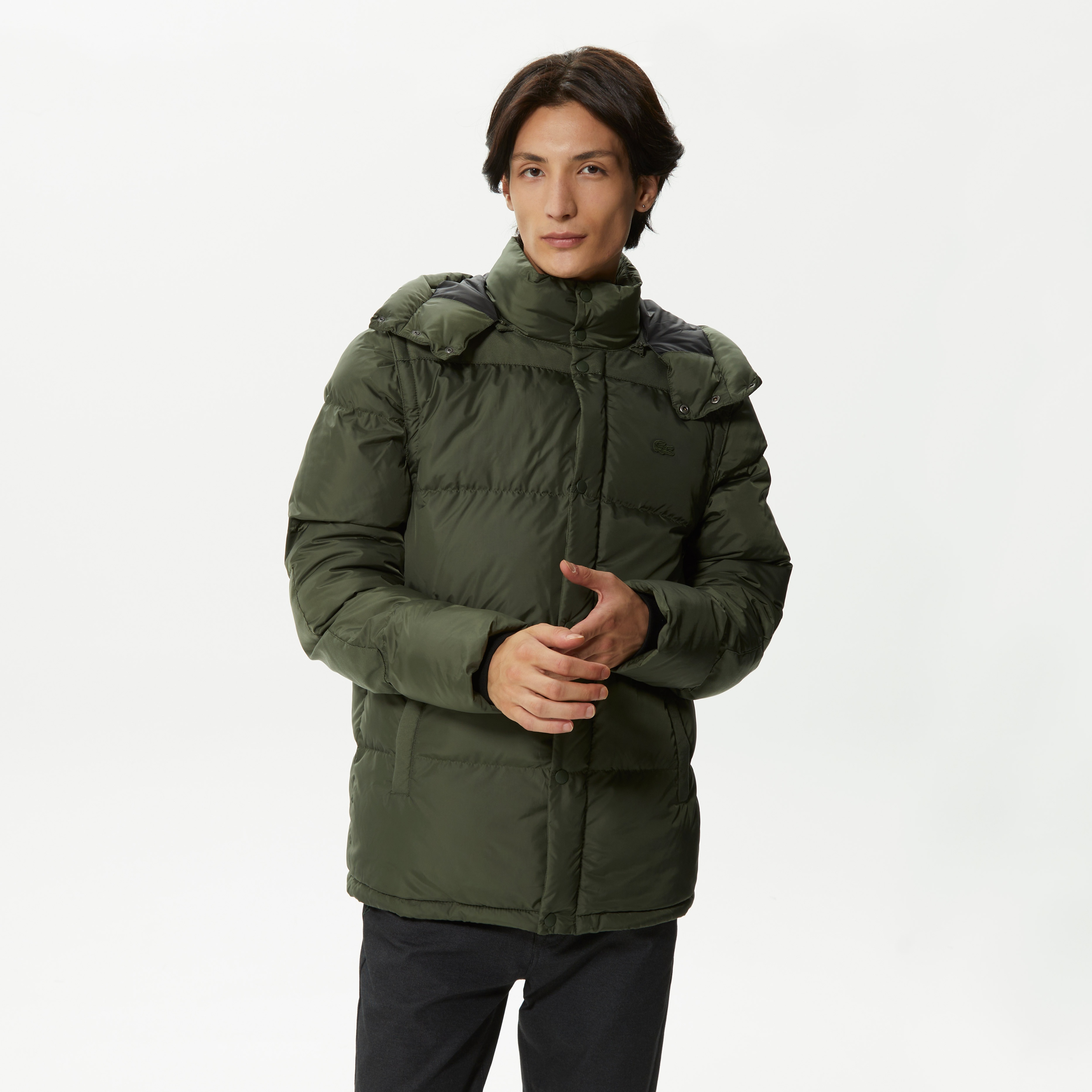 Erkek Kapüşonlu Kapitone Yeşil Mont