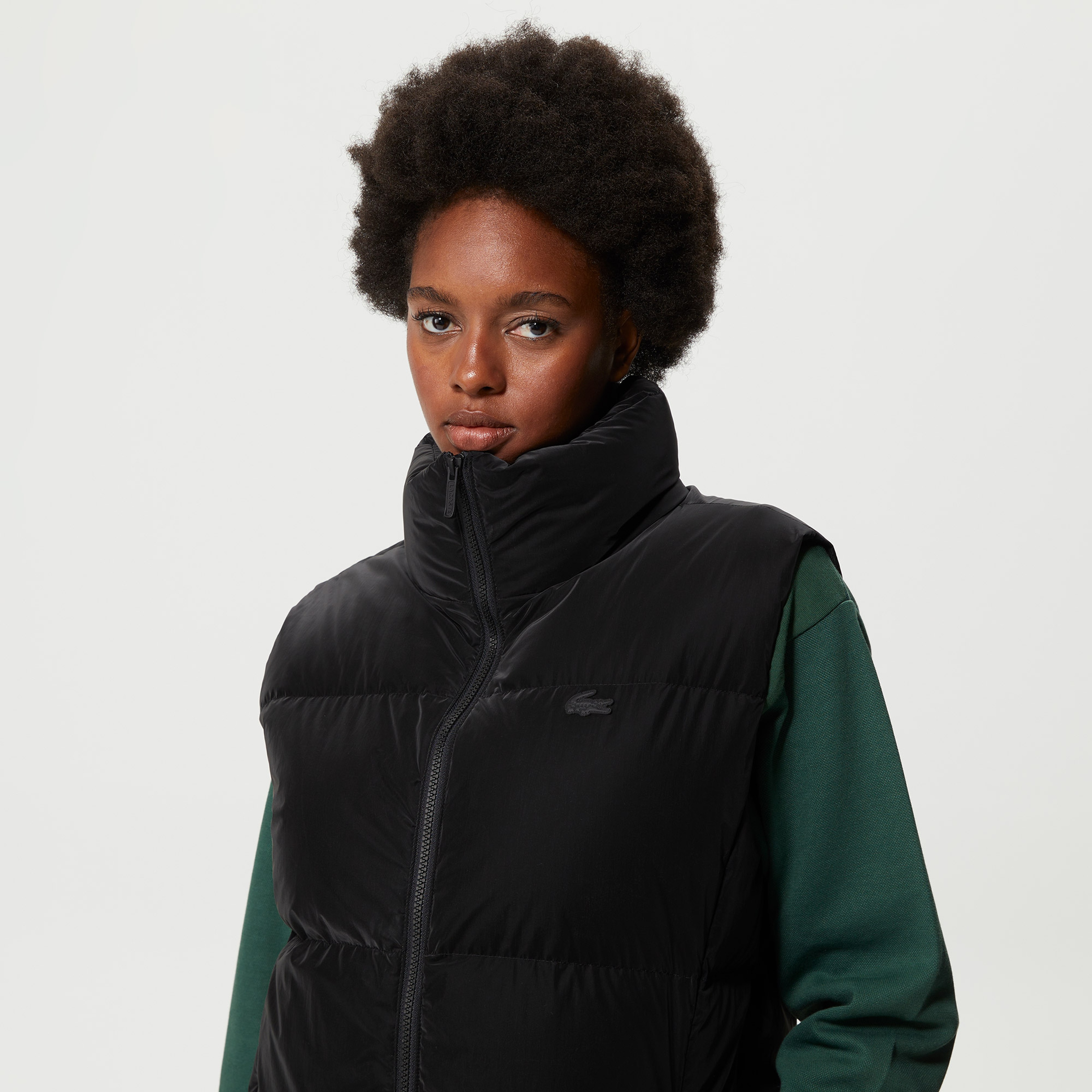 Kadın Dik Yaka Kapitone Siyah Yelek