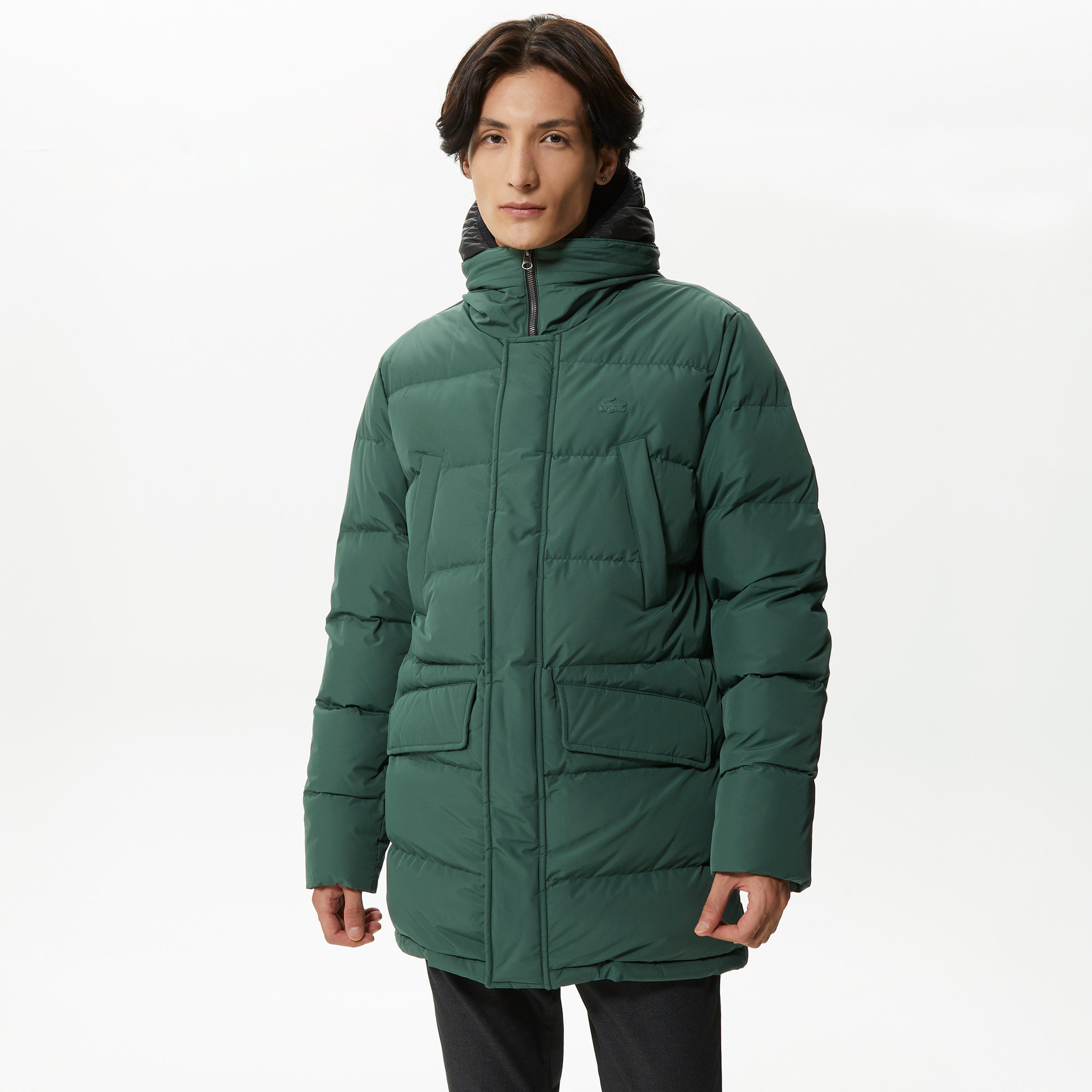 Lacoste Erkek Kapüşonlu Kapitone Yeşil Şişme Mont