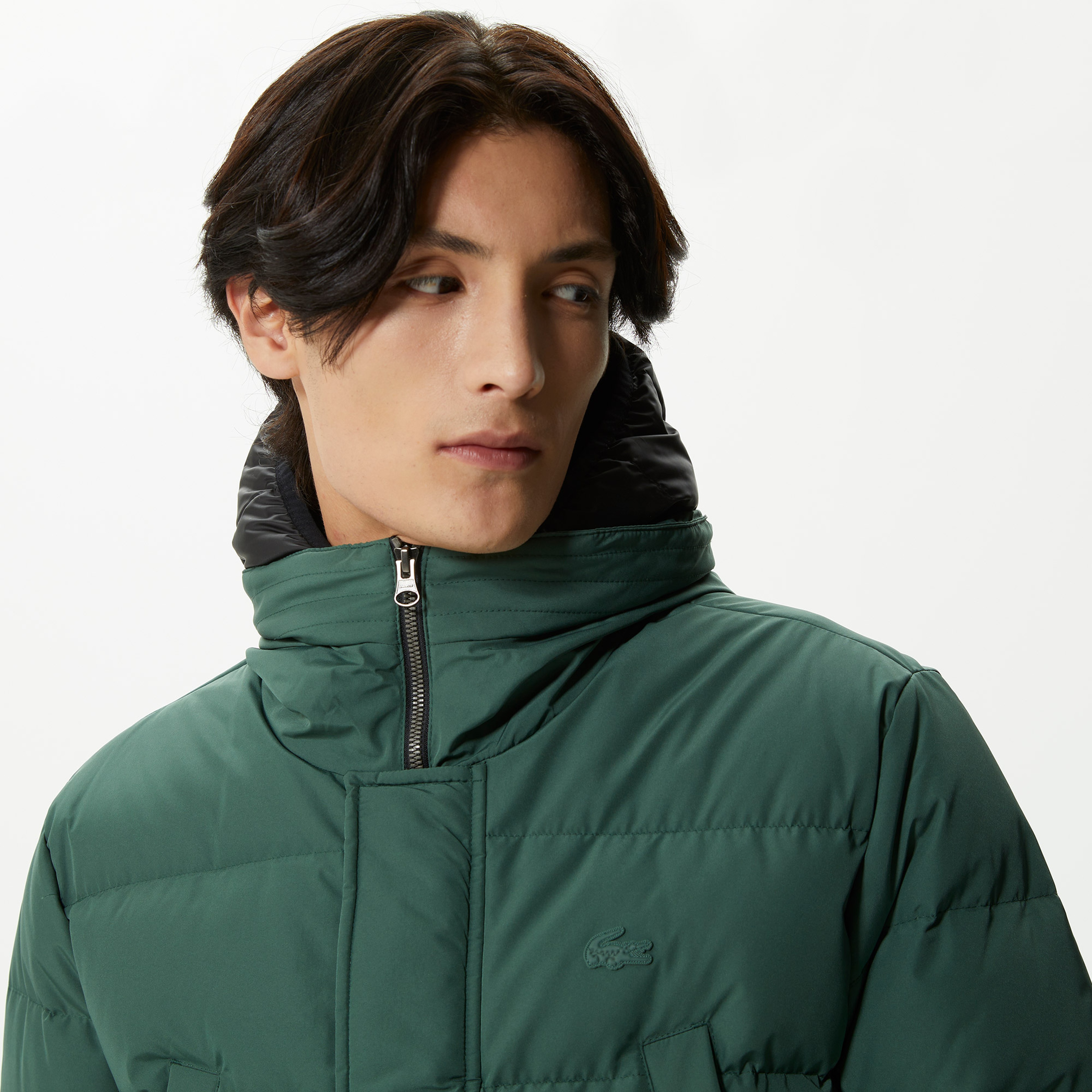 Lacoste Erkek Kapüşonlu Kapitone Yeşil Şişme Mont