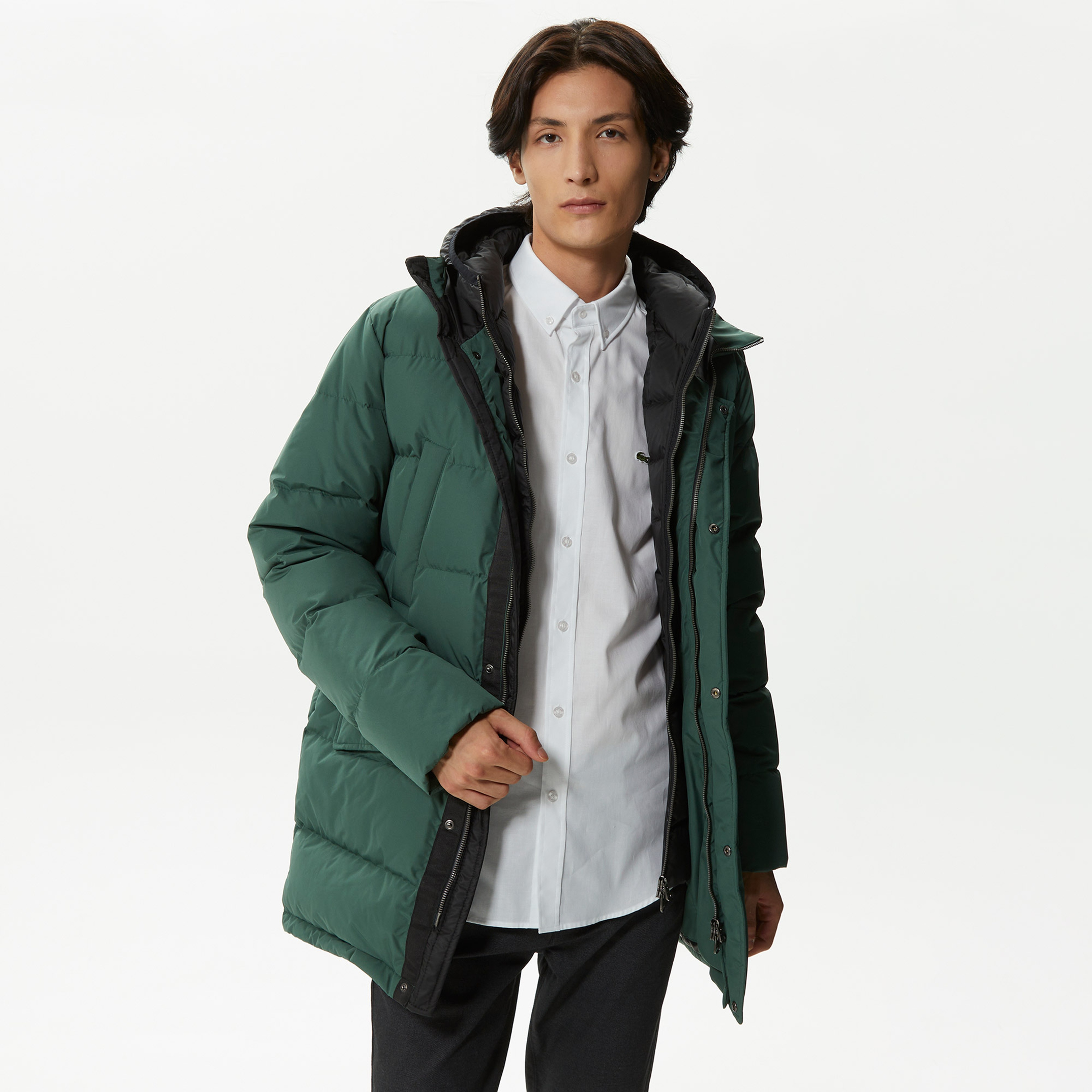 Lacoste Erkek Kapüşonlu Kapitone Yeşil Şişme Mont