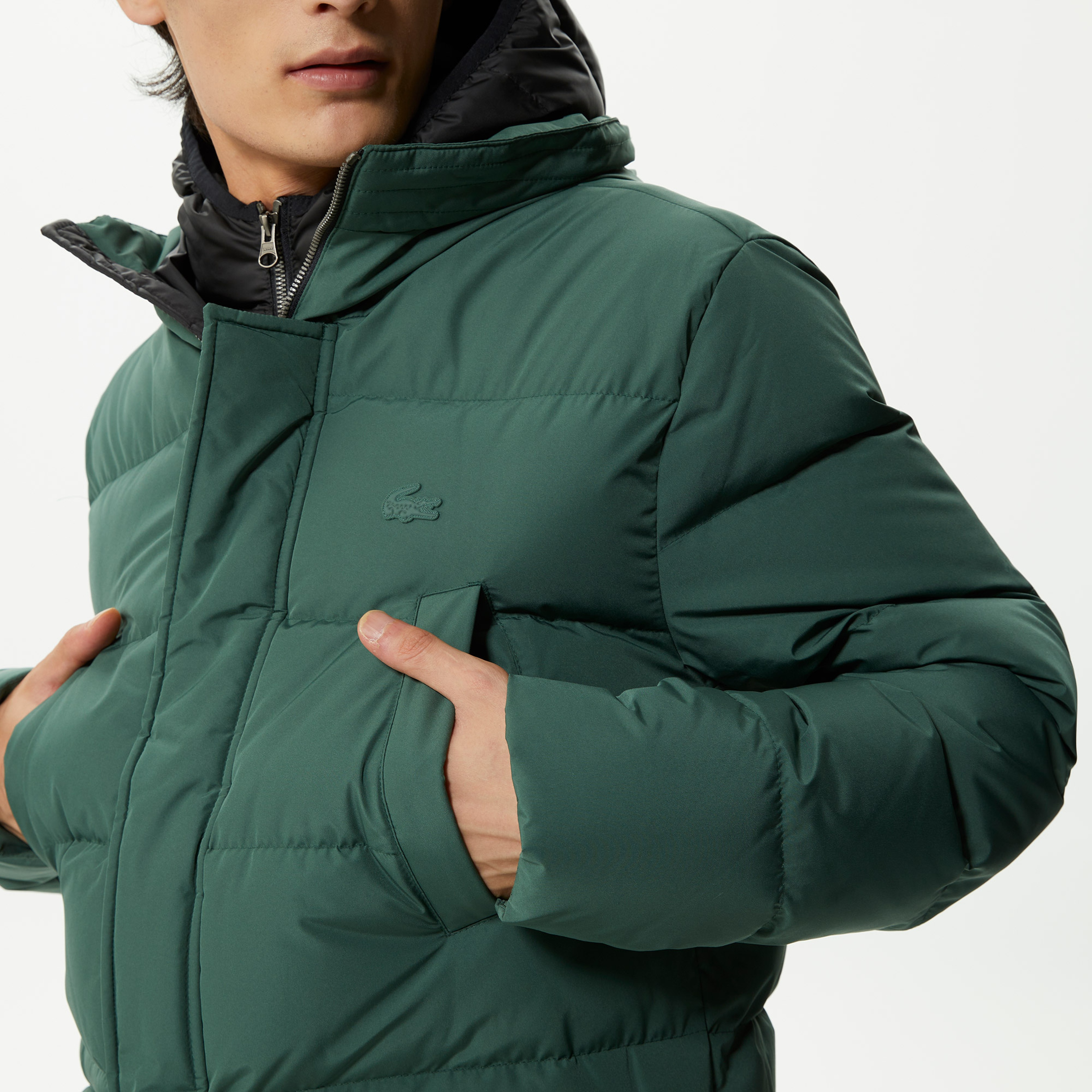 Lacoste Erkek Kapüşonlu Kapitone Yeşil Şişme Mont