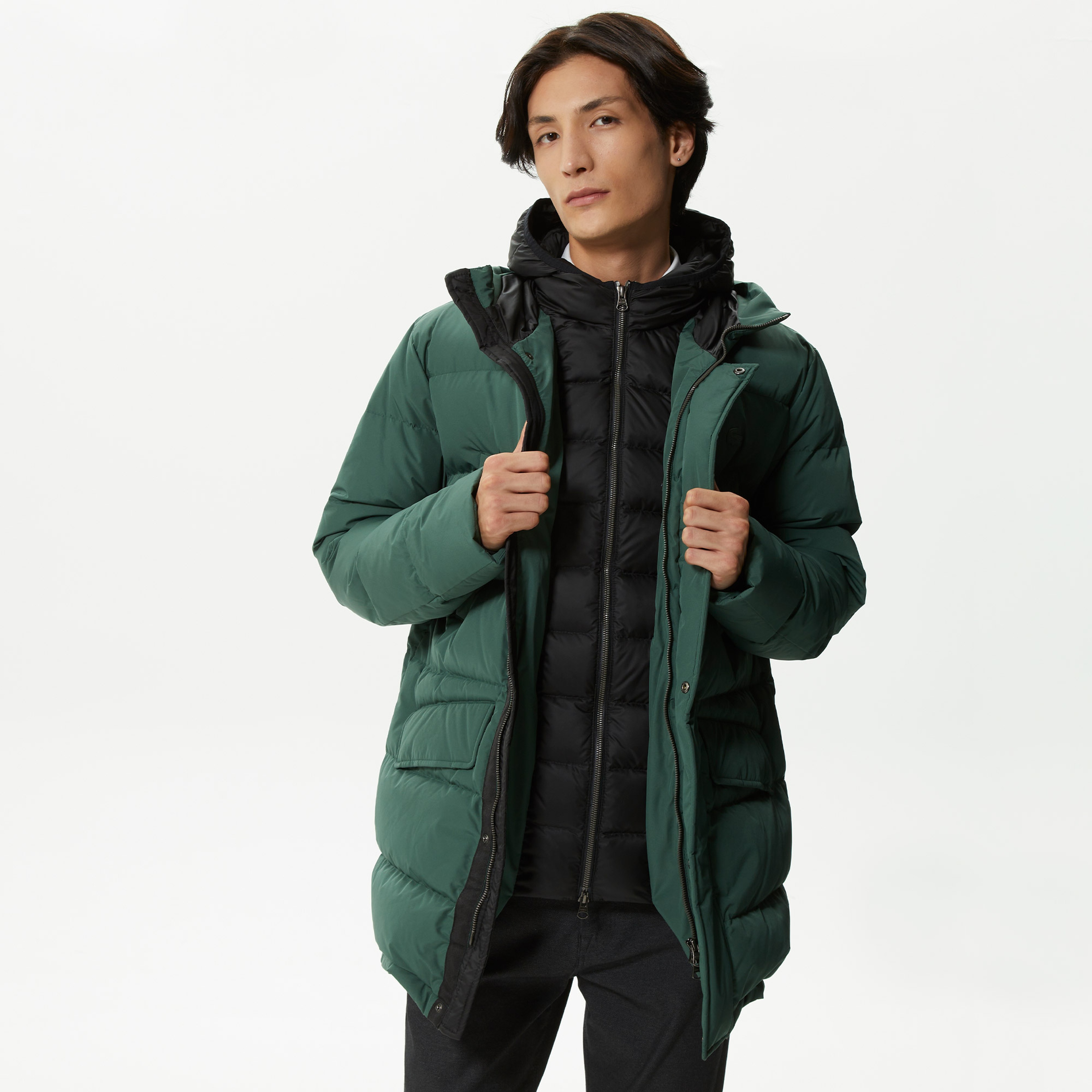 Lacoste Erkek Kapüşonlu Kapitone Yeşil Şişme Mont