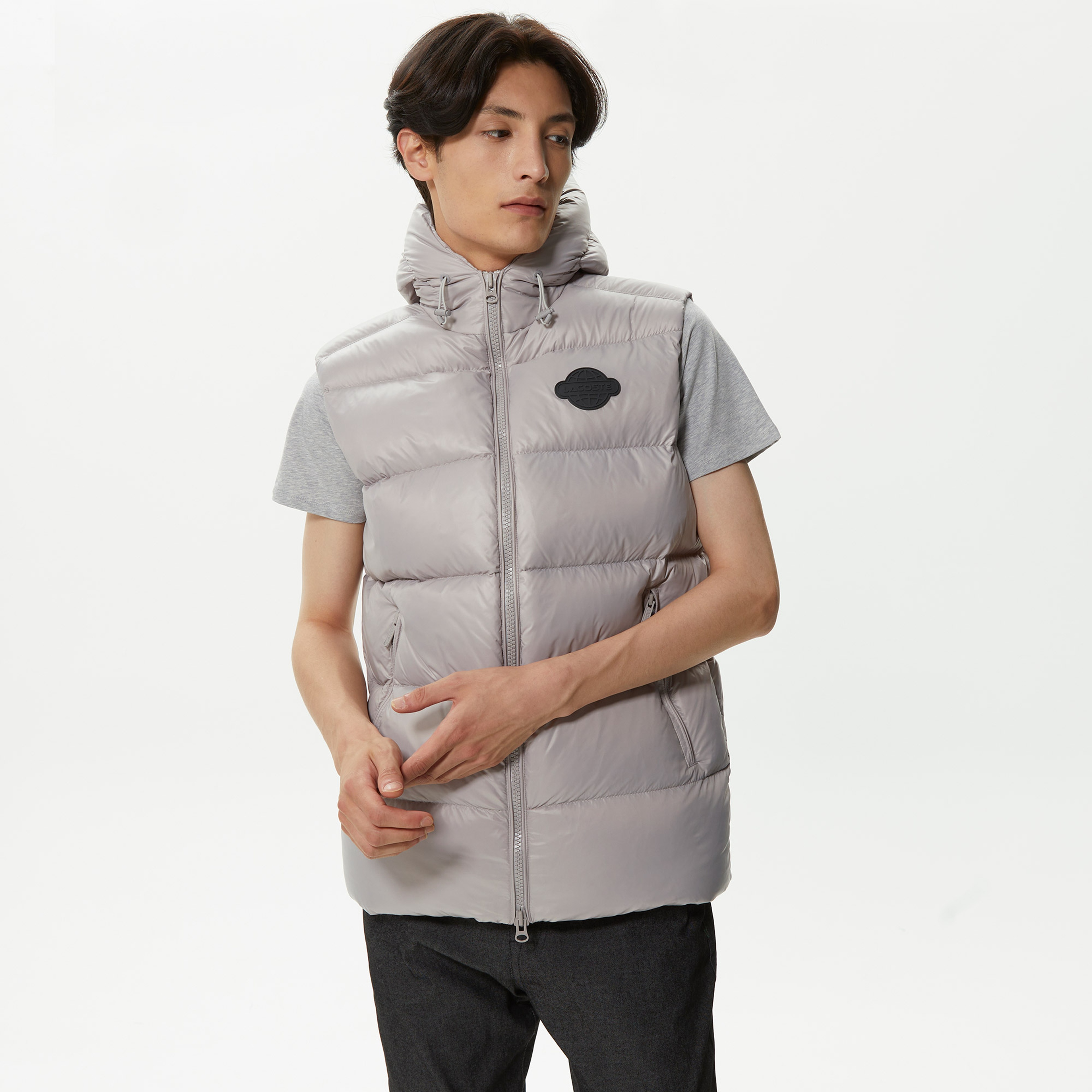 Lacoste Erkek Kapüşonlu Gri Yelek