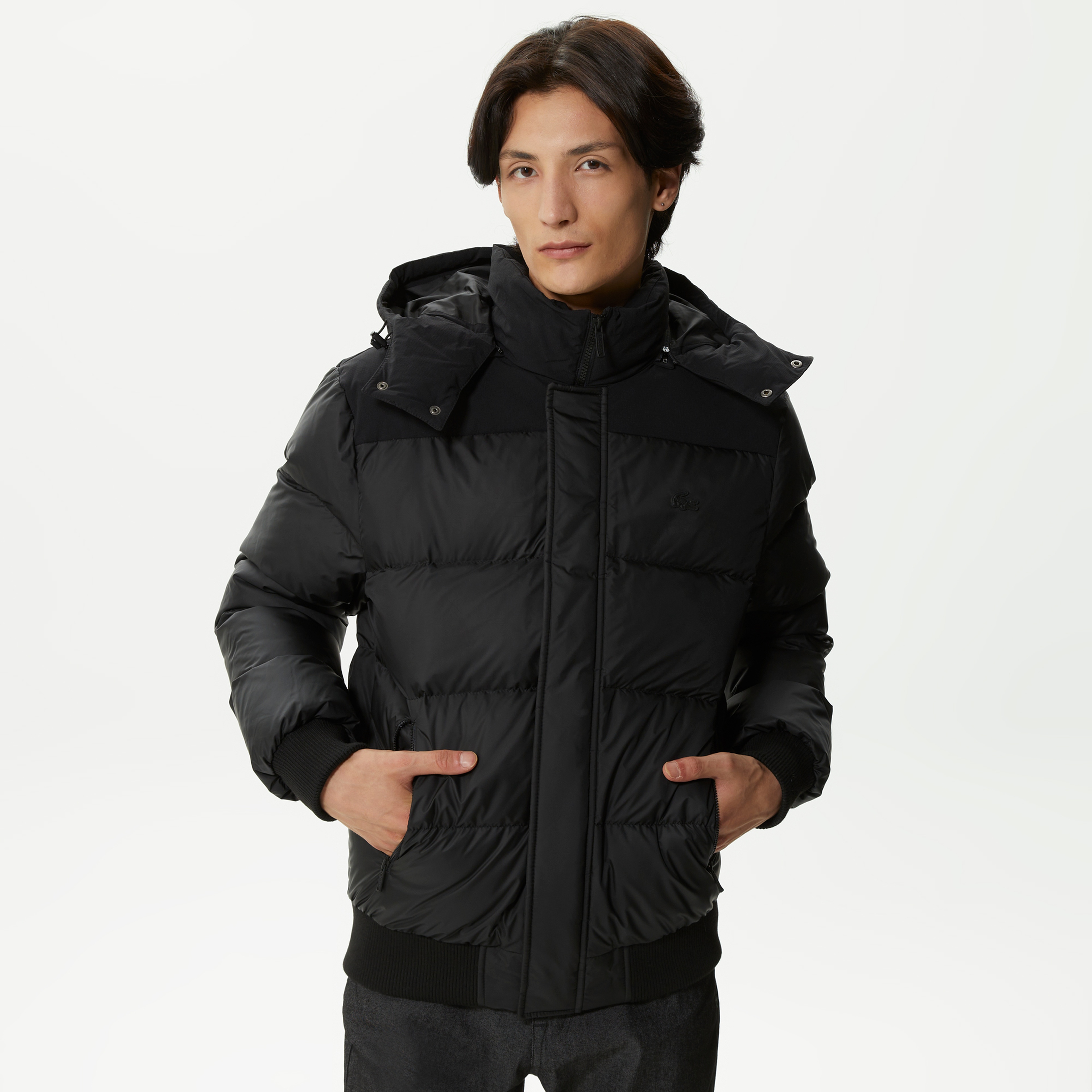 Erkek Kapüşonlu Siyah Mont