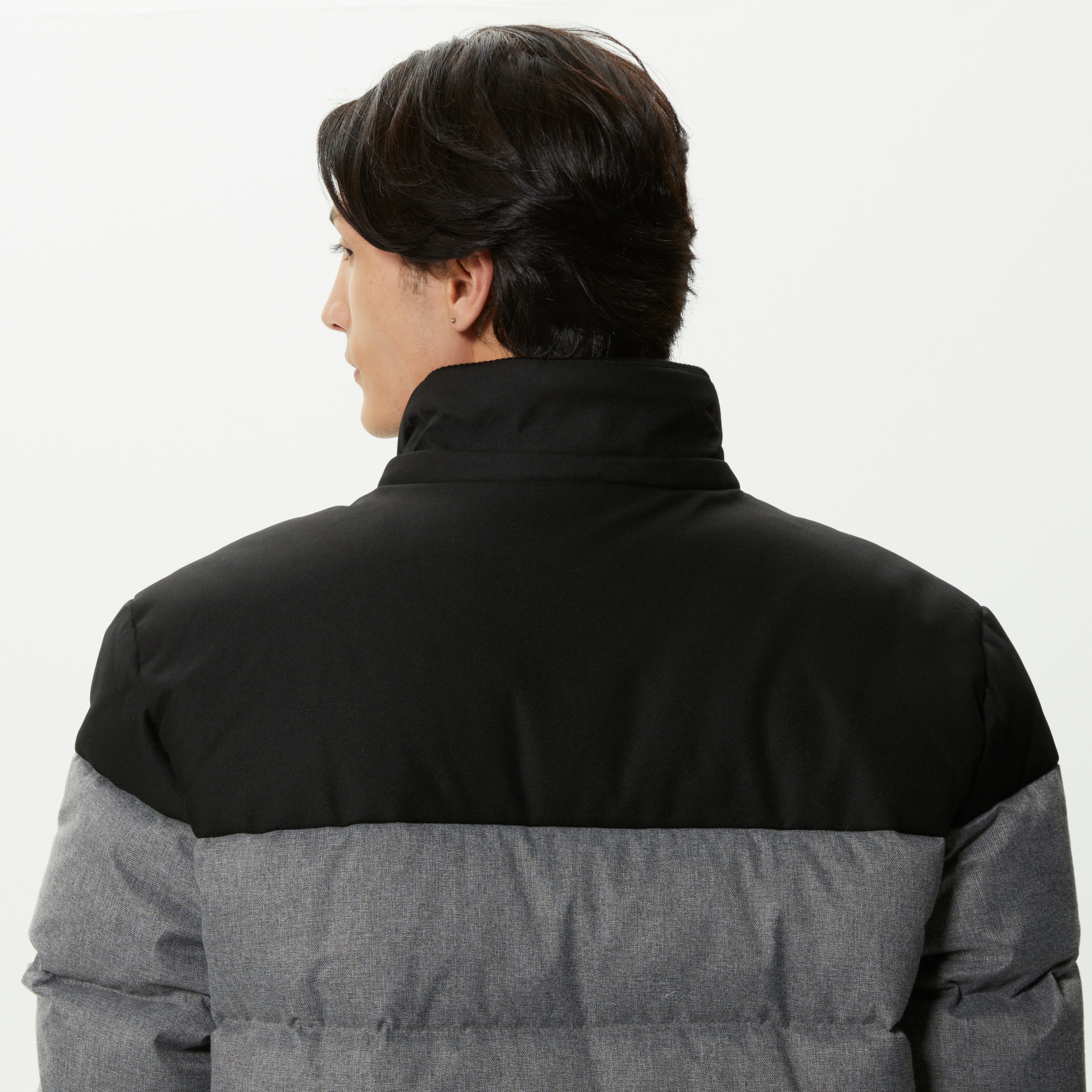 Lacoste Erkek Kapüşonlu Kapitone Renk Bloklu Gri Mont