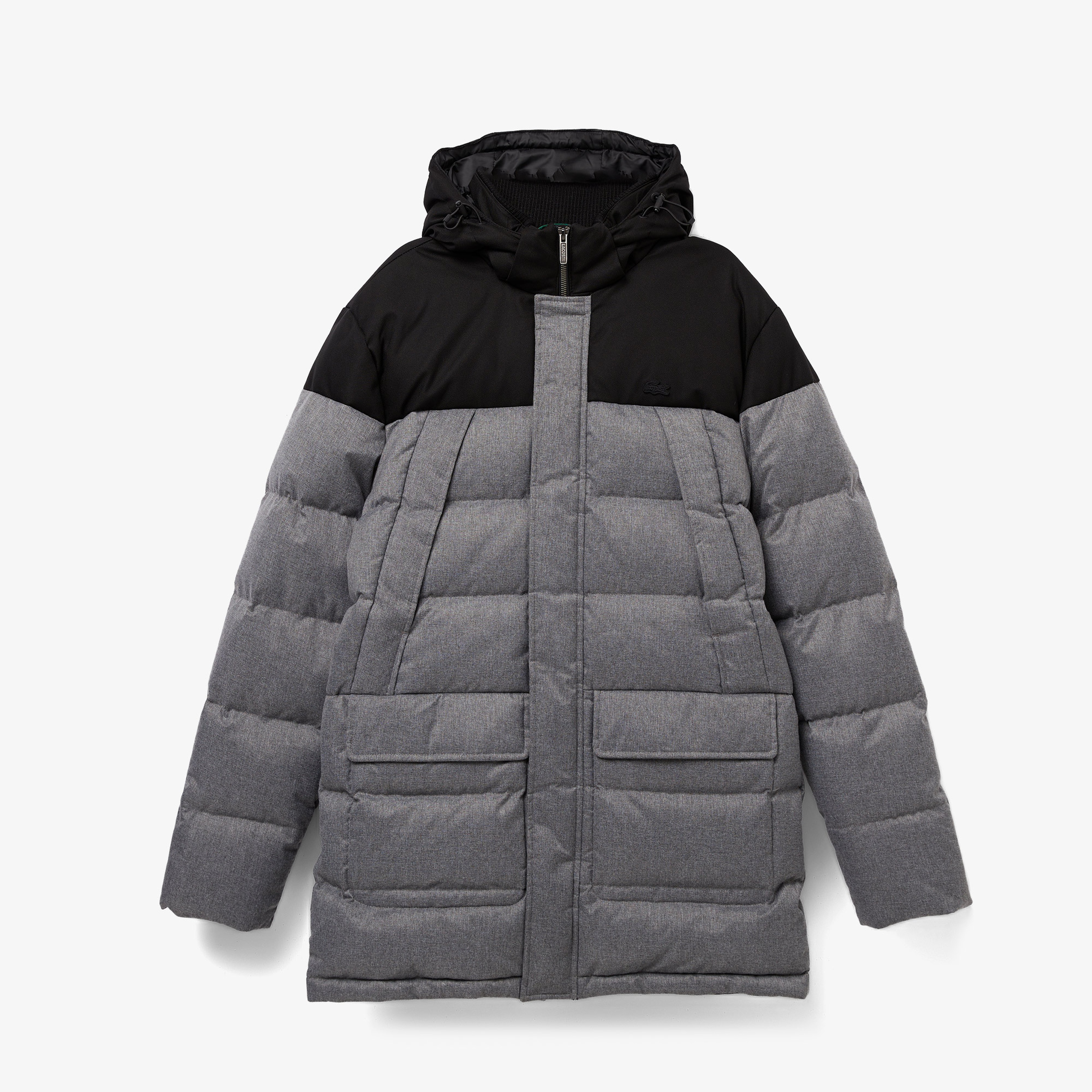 Lacoste Erkek Kapüşonlu Kapitone Renk Bloklu Gri Mont