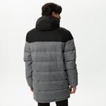Lacoste Erkek Kapüşonlu Kapitone Renk Bloklu Gri Mont