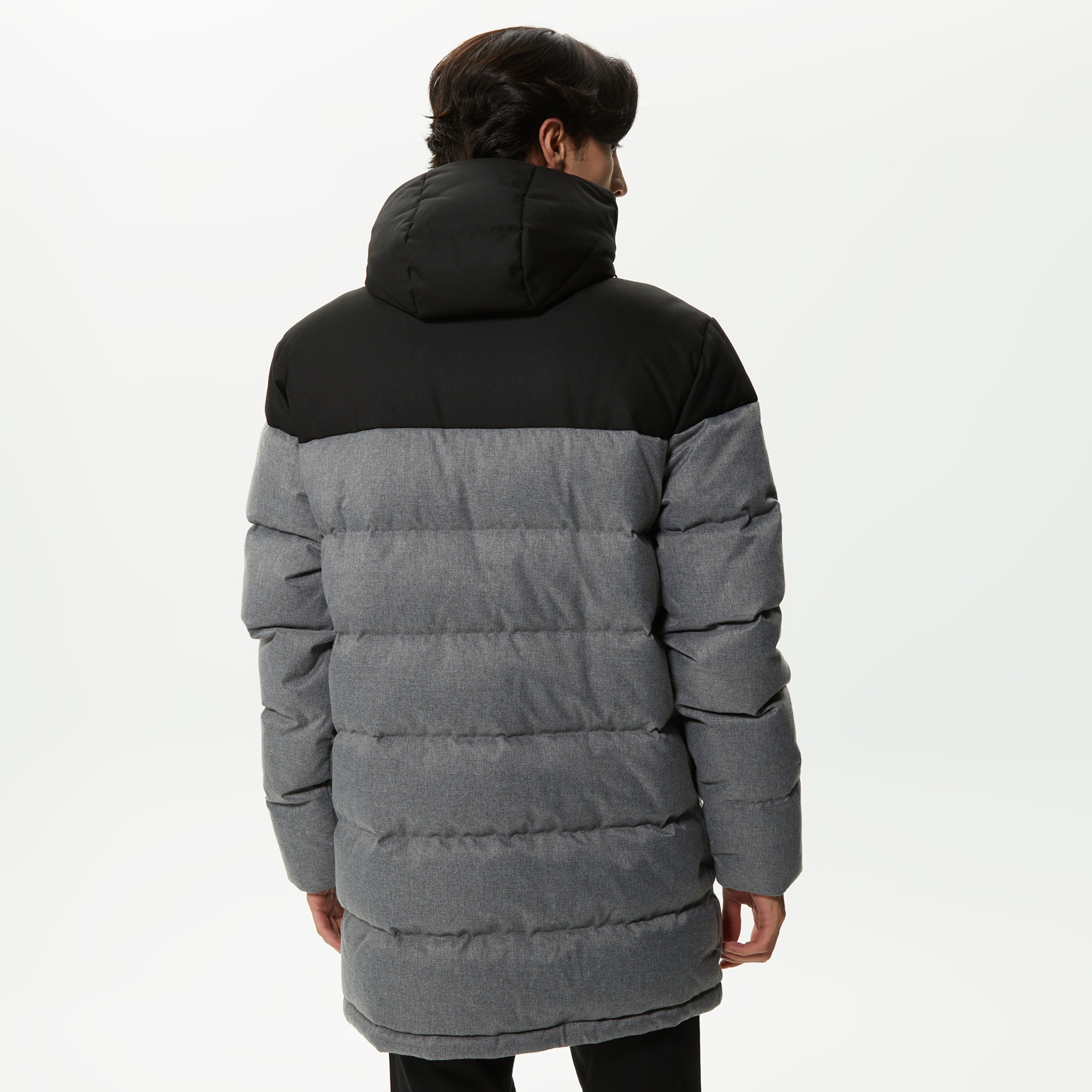 Lacoste Erkek Kapüşonlu Kapitone Renk Bloklu Gri Mont