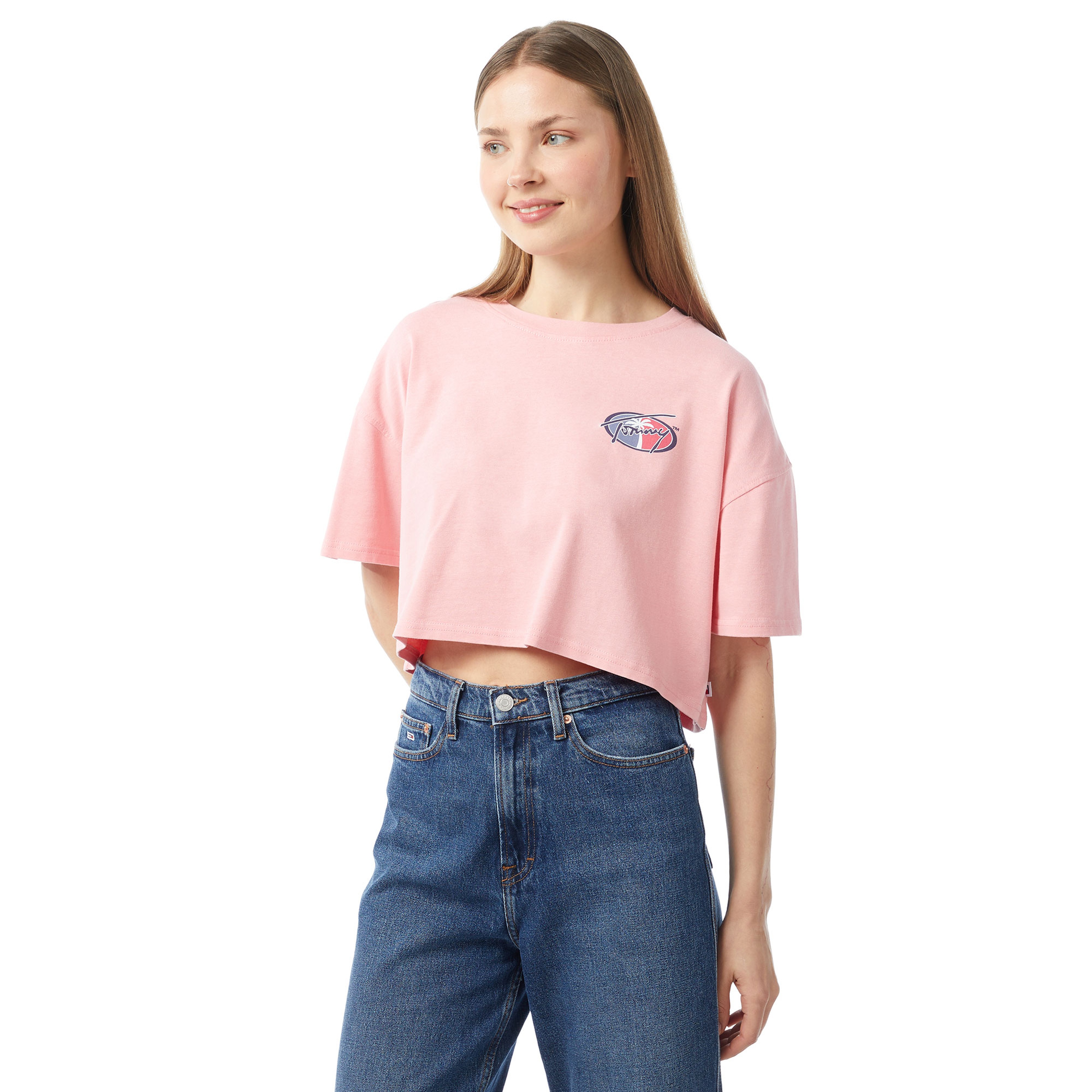 Tommy Jeans Ovs Crp Archive Ext Kadın Pembe Crop T-Shirt