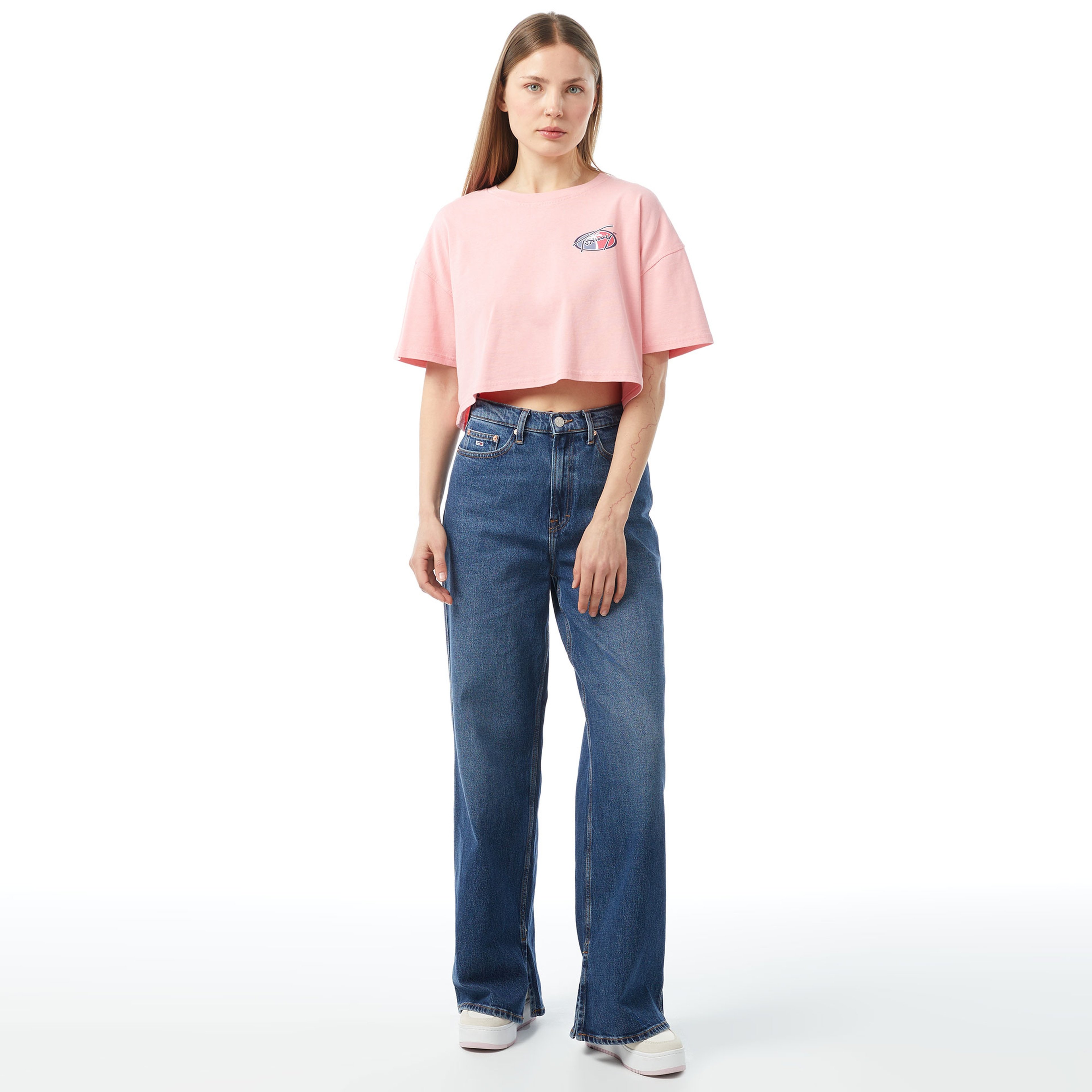 Tommy Jeans Ovs Crp Archive Ext Kadın Pembe Crop T-Shirt