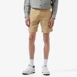 Erkek Slim Fit Keten Bej Bermuda