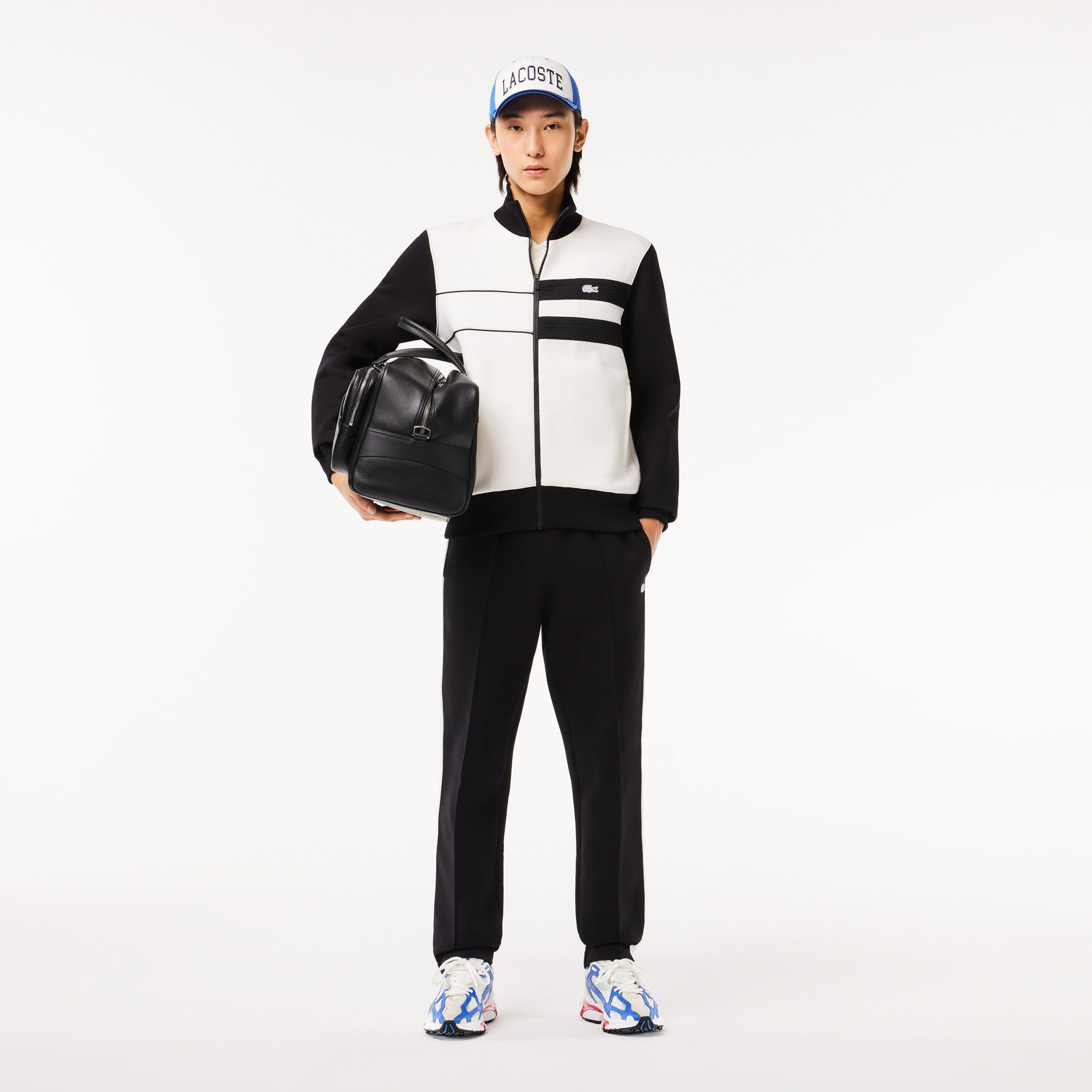 Erkek Regular Fit Dik Yaka Renk Bloklu Beyaz Sweatshirt