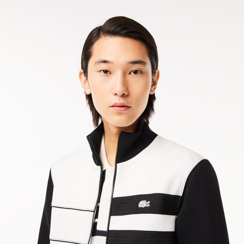 Erkek Regular Fit Dik Yaka Renk Bloklu Beyaz Sweatshirt