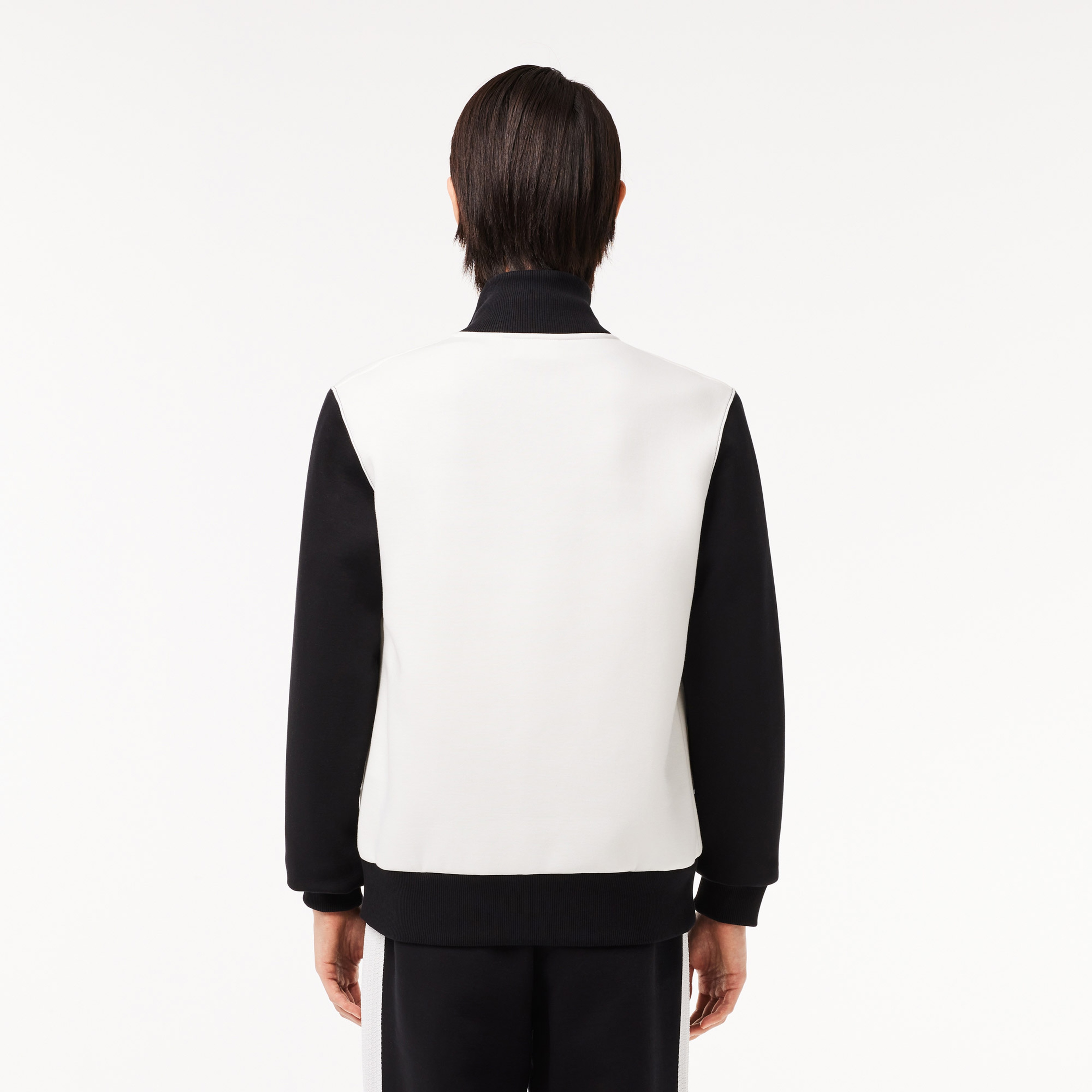 Erkek Regular Fit Dik Yaka Renk Bloklu Beyaz Sweatshirt