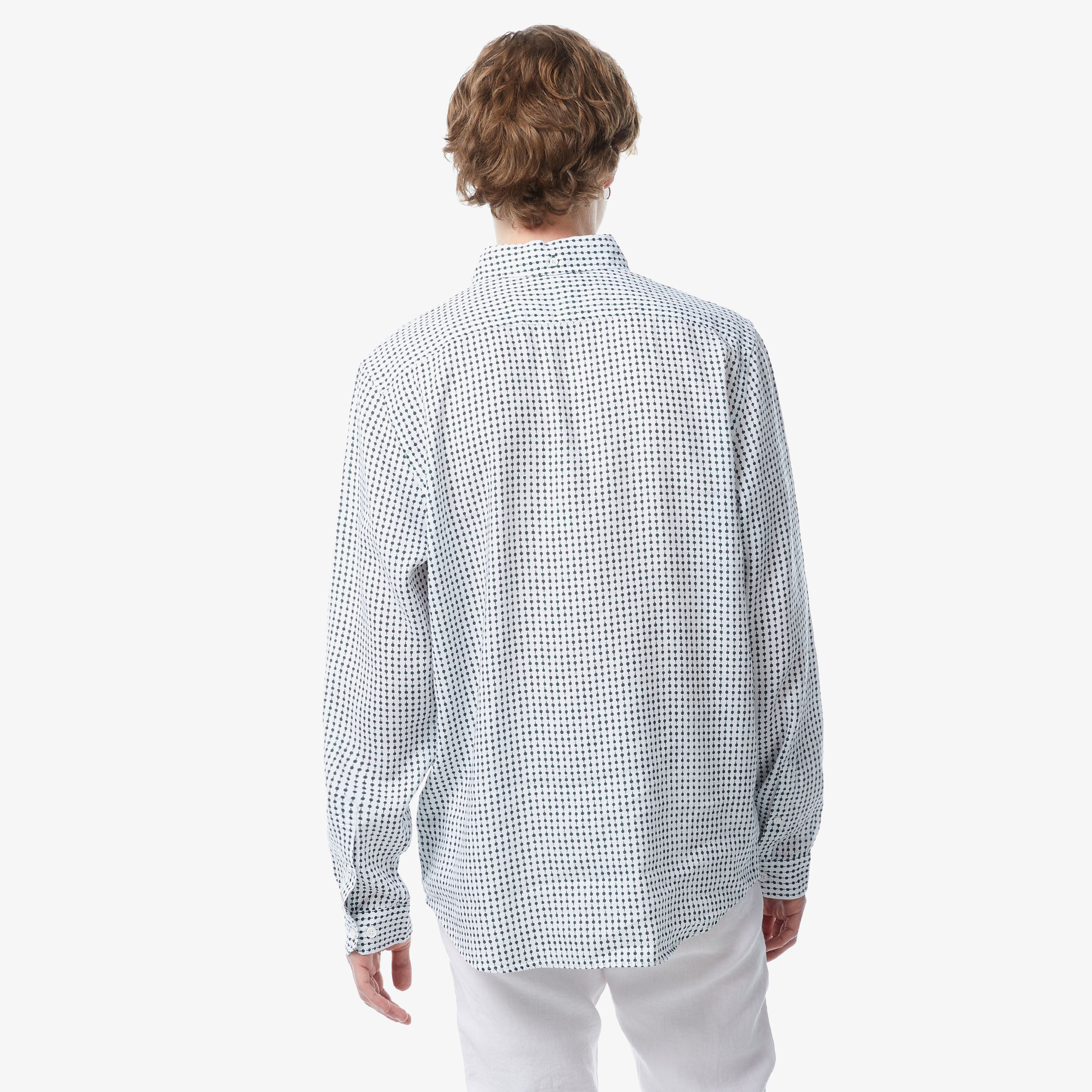 Erkek Regular Fit Düğmeli Yaka Baskılı Beyaz Gömlek