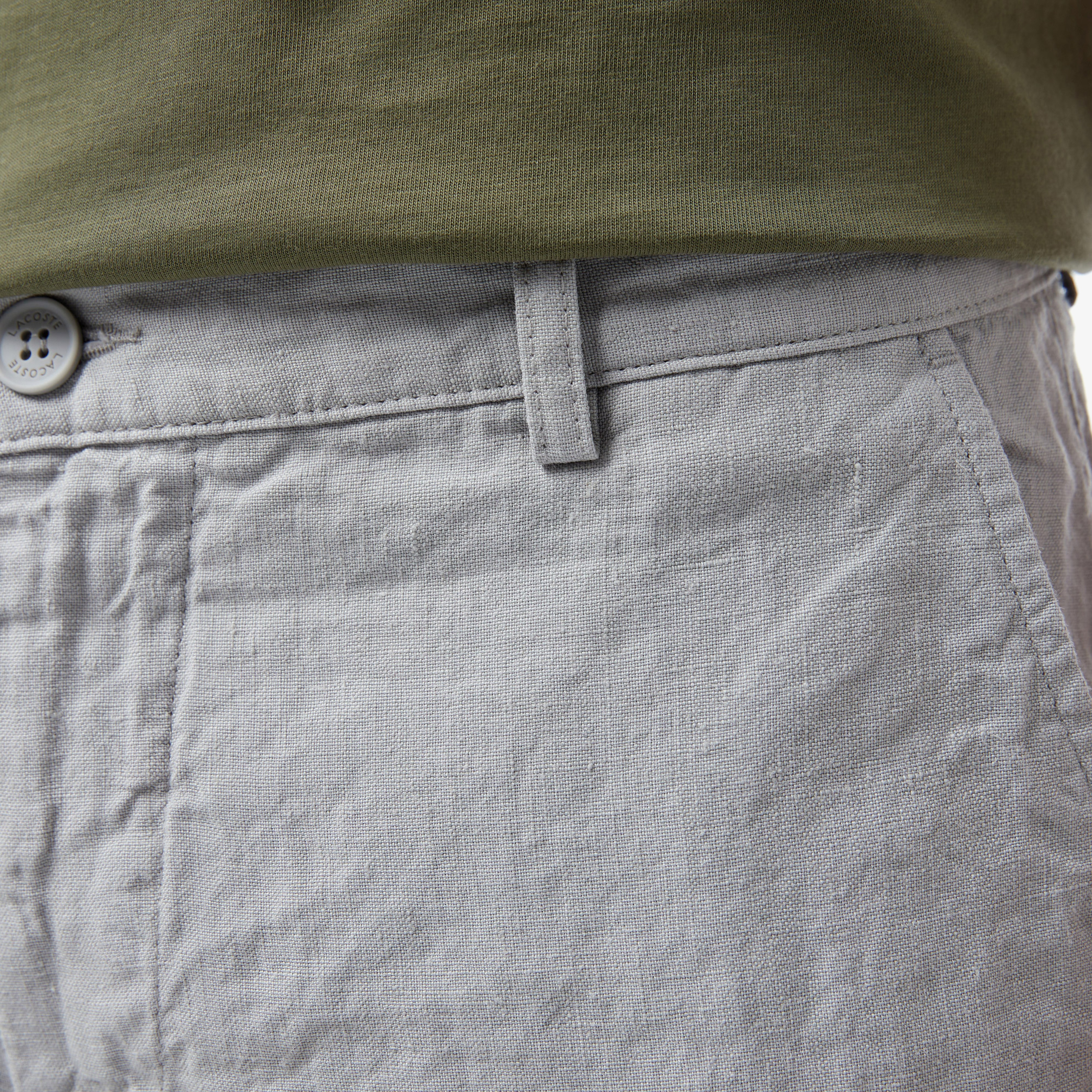 Erkek Slim Fit Keten Gri Bermuda