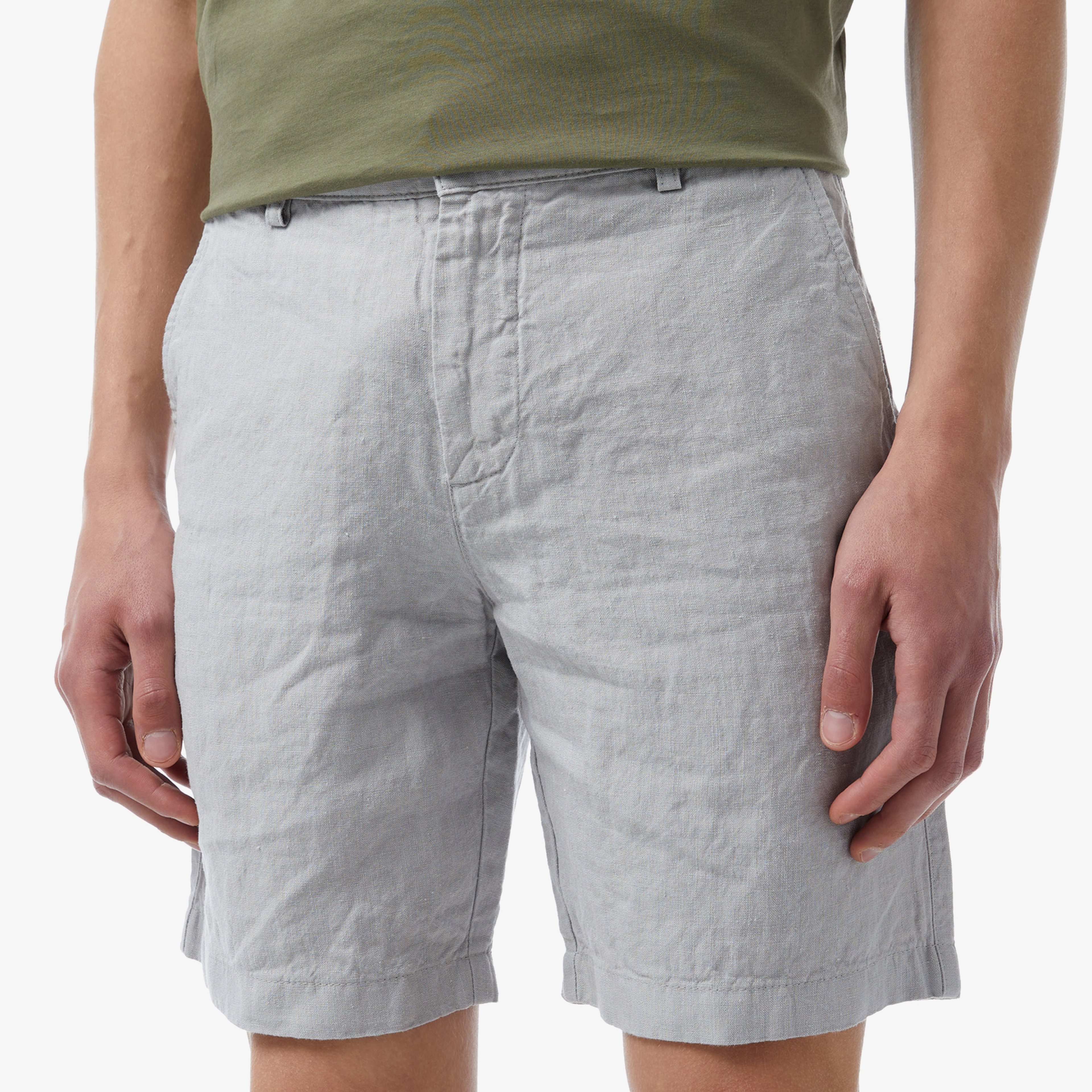 Erkek Slim Fit Keten Gri Bermuda