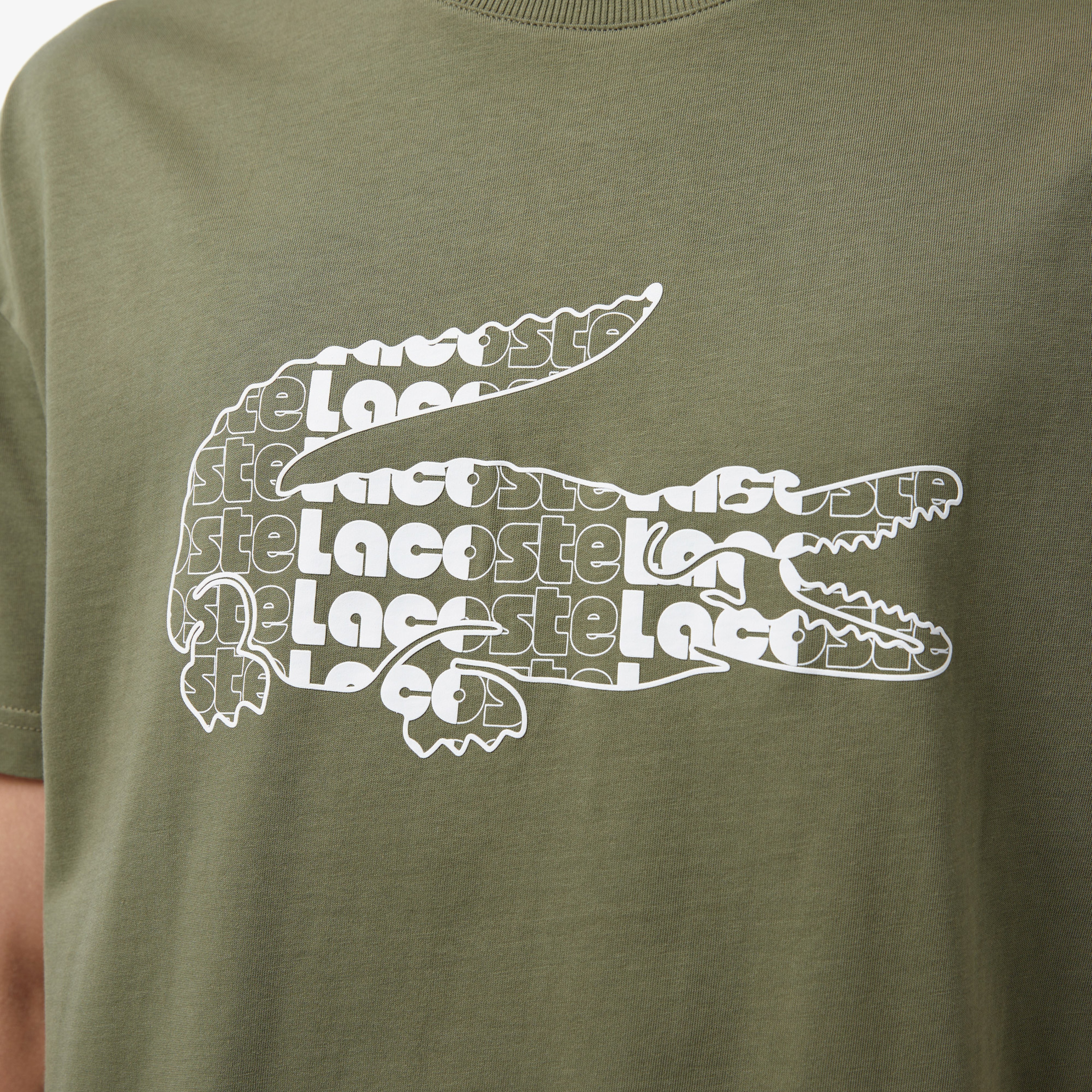 Erkek Oversize Fit Bisiklet Yaka Baskılı Haki T-Shirt