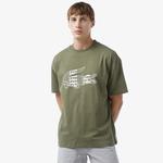 Erkek Oversize Fit Bisiklet Yaka Baskılı Haki T-Shirt