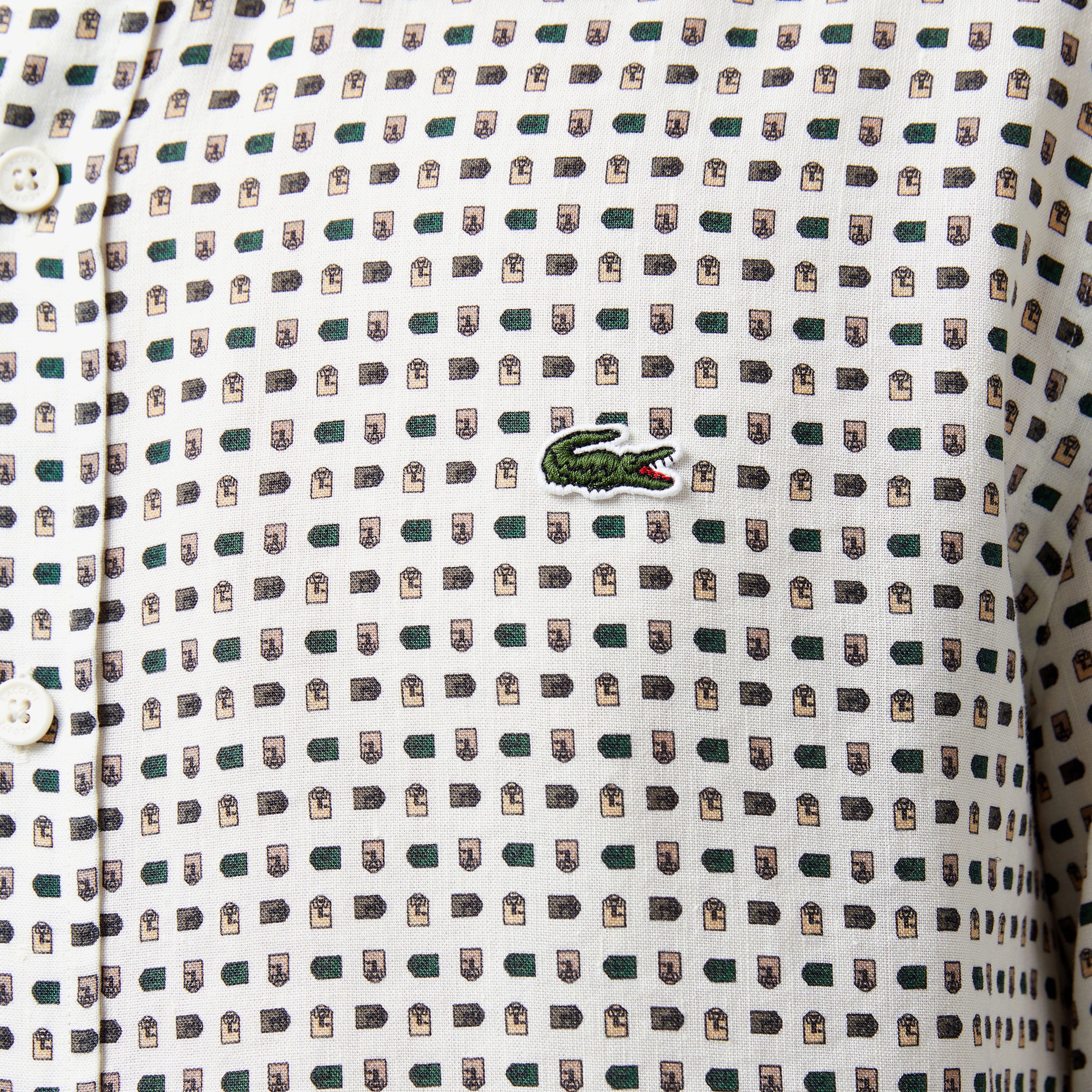 Erkek Slim Fit Düğmeli Yaka Desenli Bej Gömlek