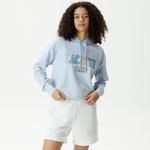 Kadın Relaxed Fit Kapüşonlu Baskılı Mavi Sweatshirt