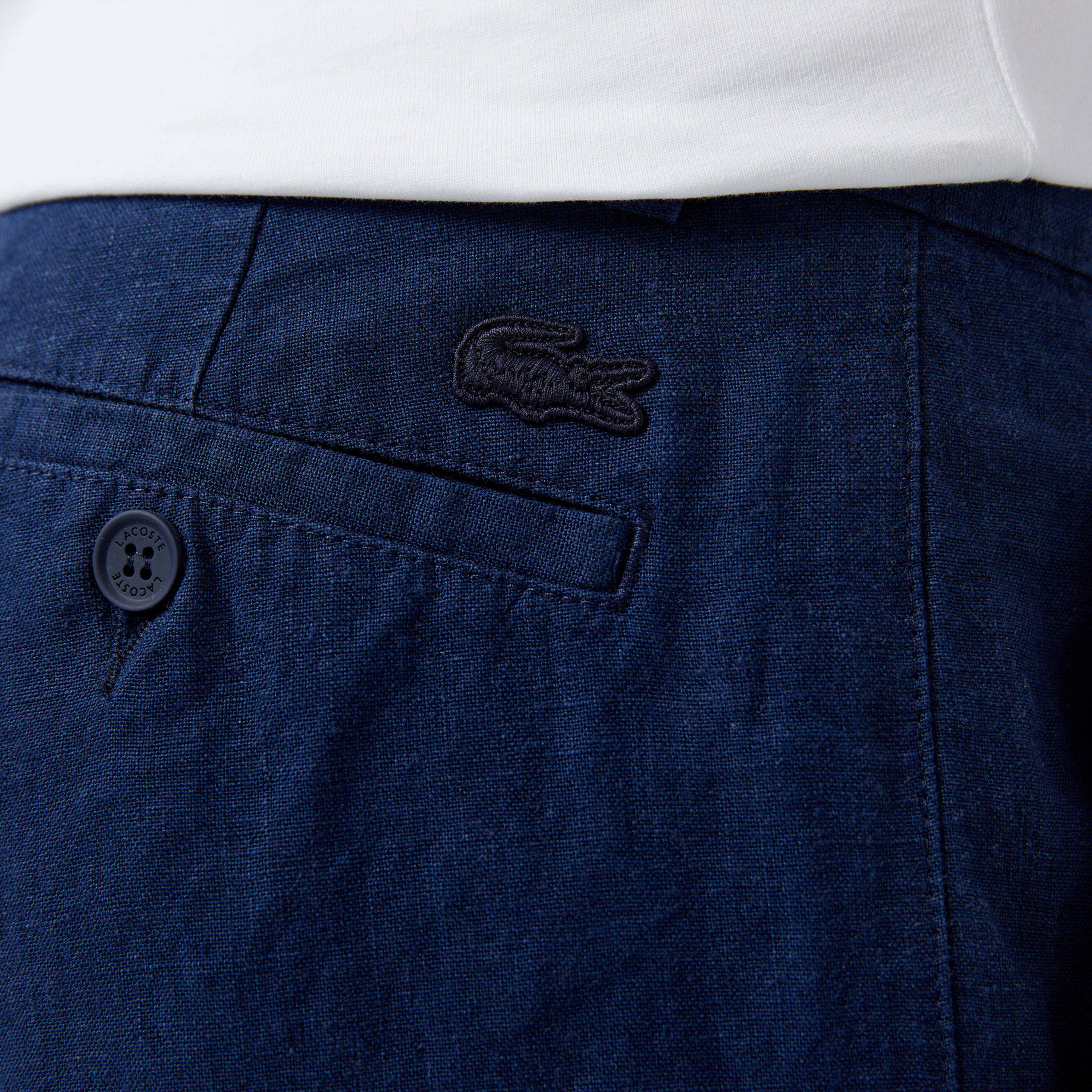 Erkek Slim Fit Keten Lacivert Bermuda