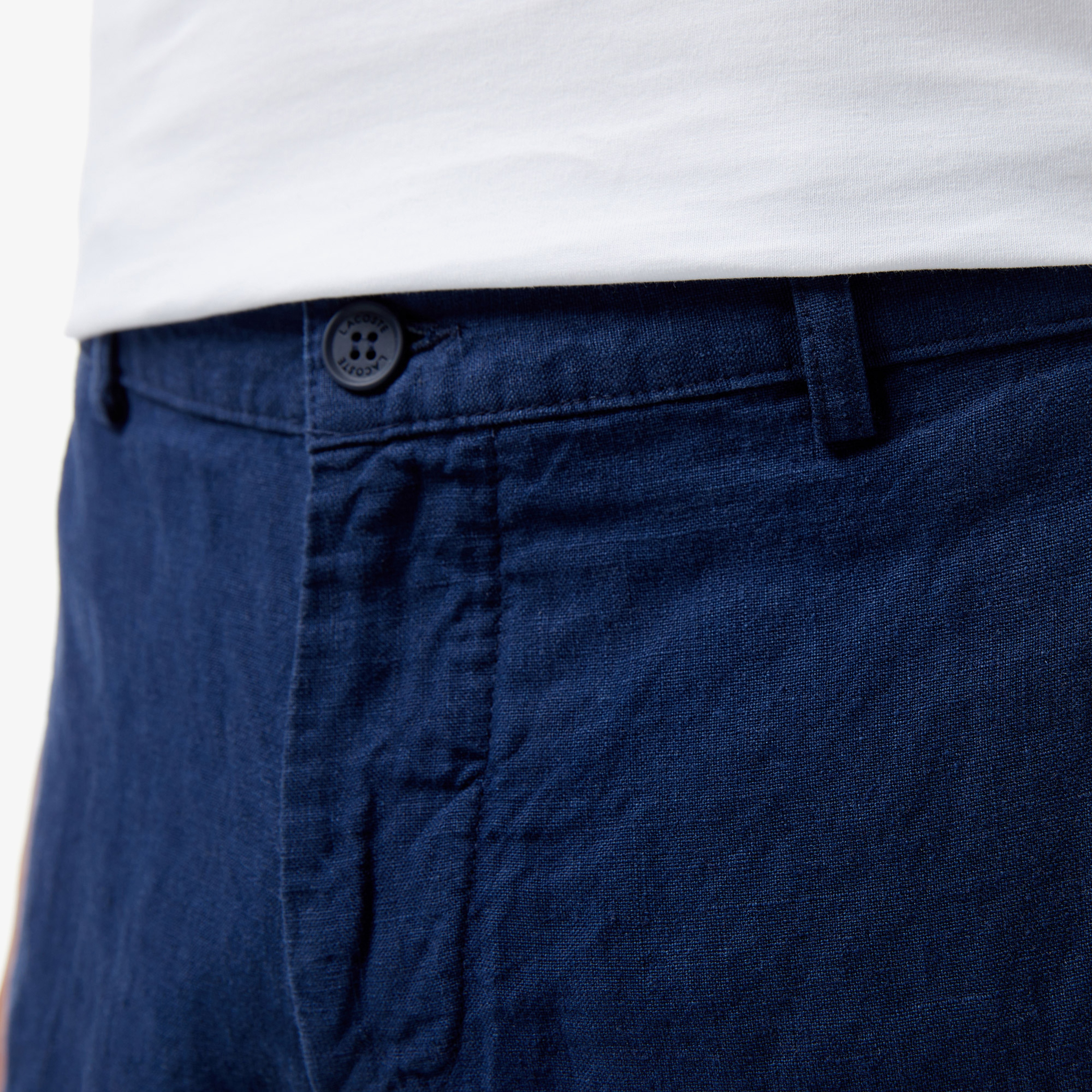 Erkek Slim Fit Keten Lacivert Bermuda