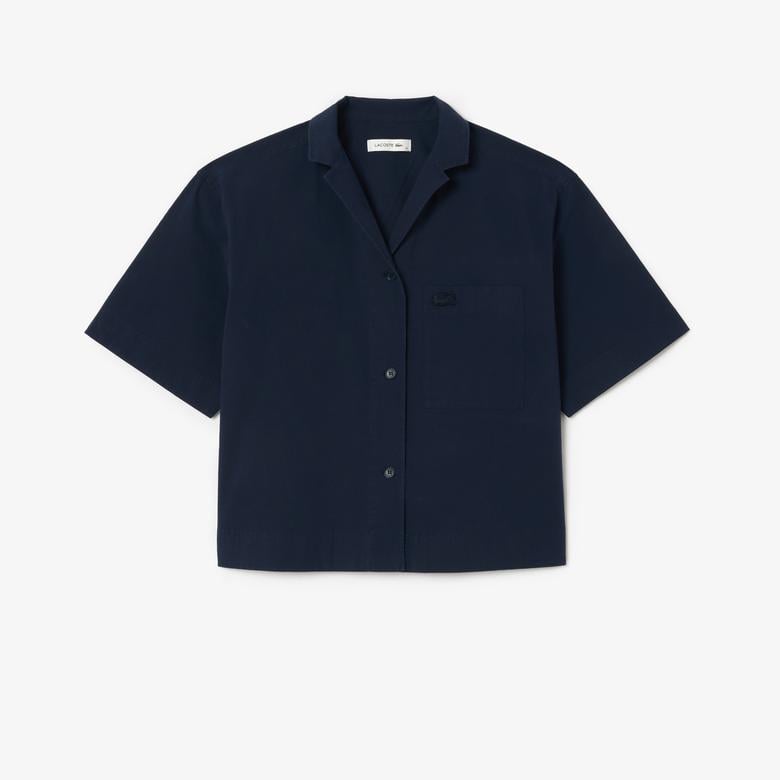 Kadın Relaxed Fit Kısa Kollu Lacivert Gömlek